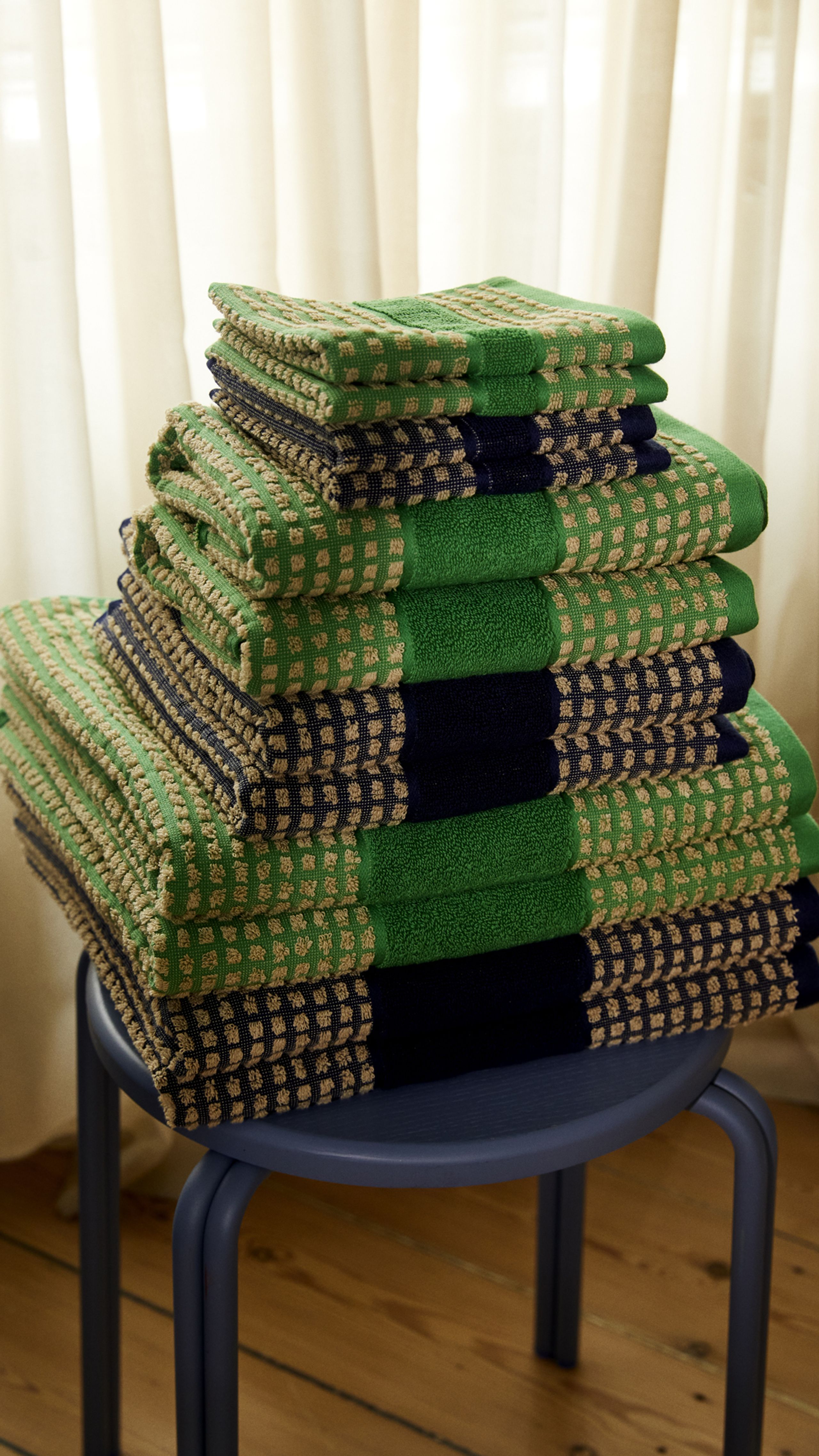 JUNA - Håndklæde - Check Face Cloth - Green/Sand