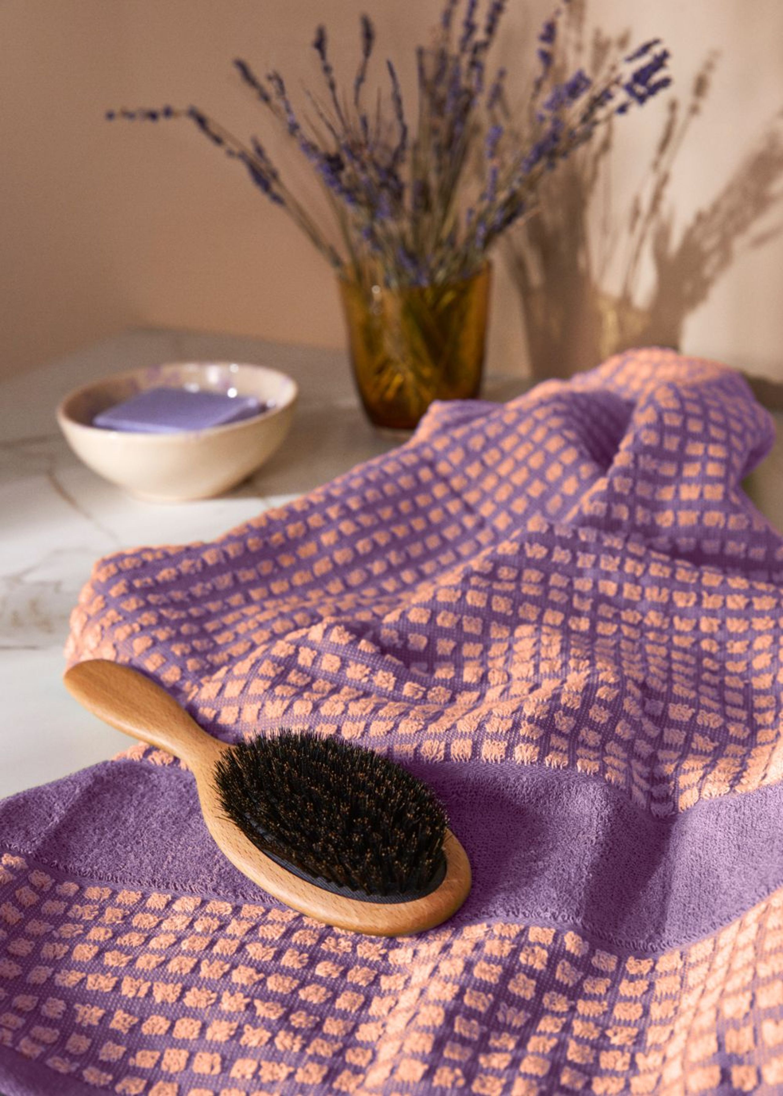JUNA - Håndklæde - Check Towel - Lavender/peach - Small