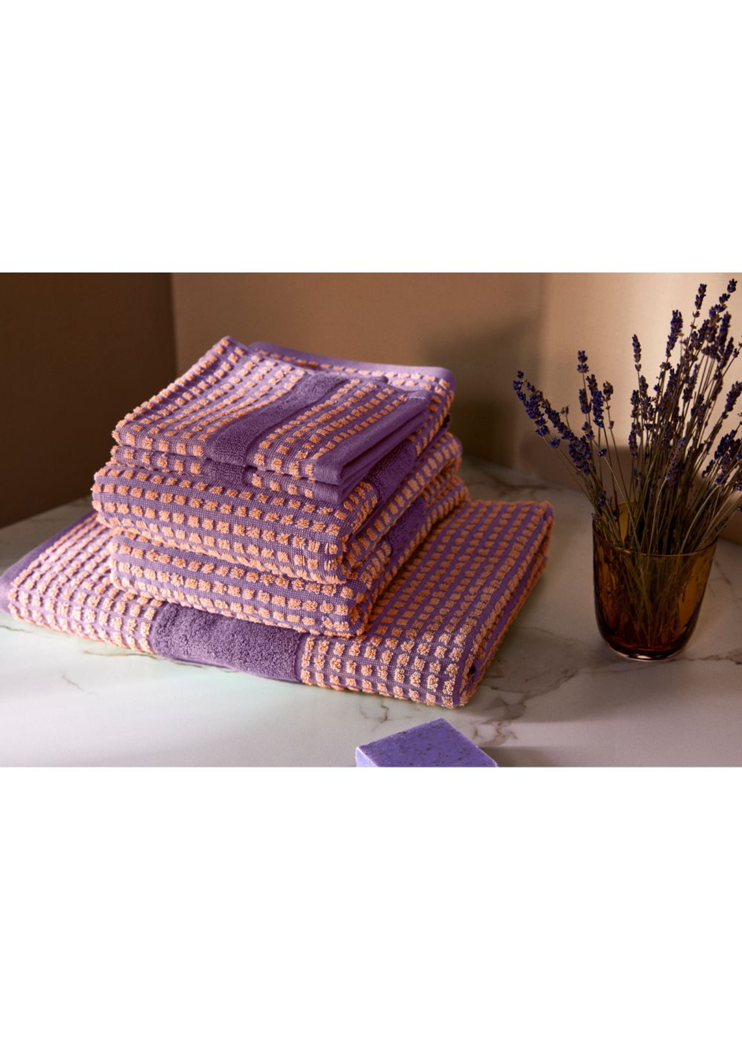 JUNA - Håndklæde - Check Towel - Lavender/peach - Small