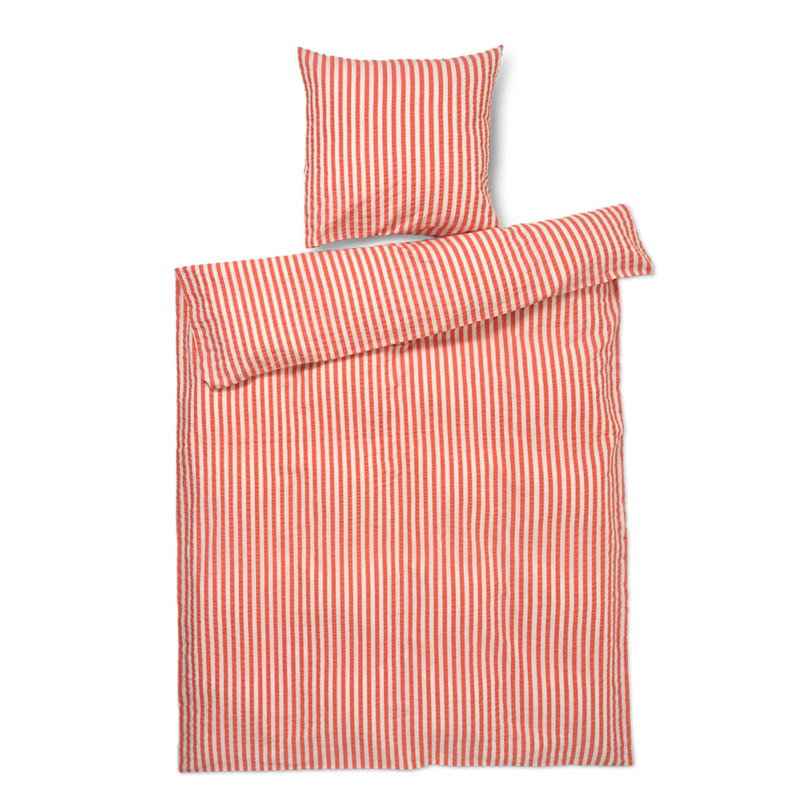 JUNA - Bed Sheet - Bæk&Bølge Lines Bedding Set - Chili / Birch