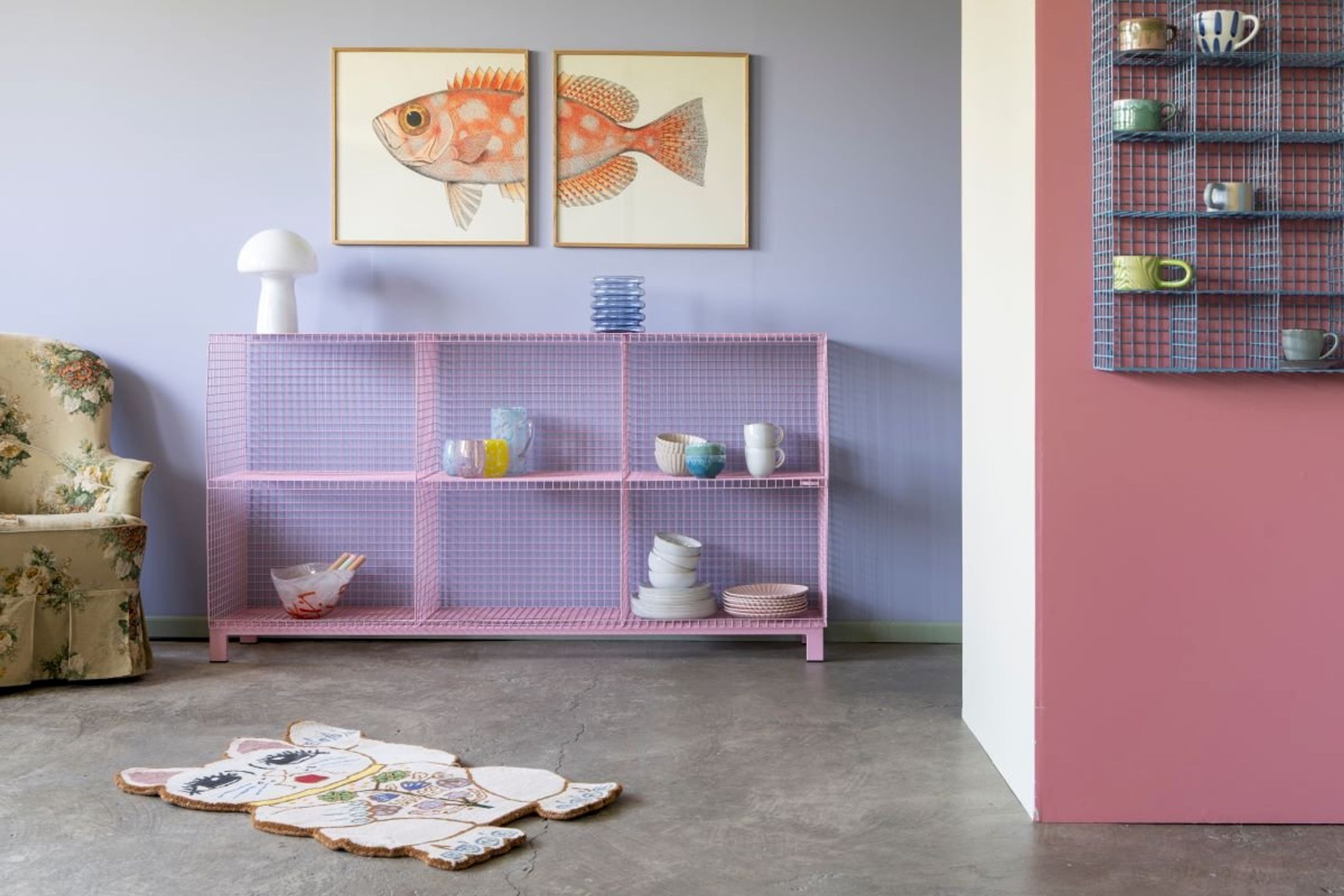 Kalager Design - Zobrazit - Grid Showcase With Legs - Green Beige