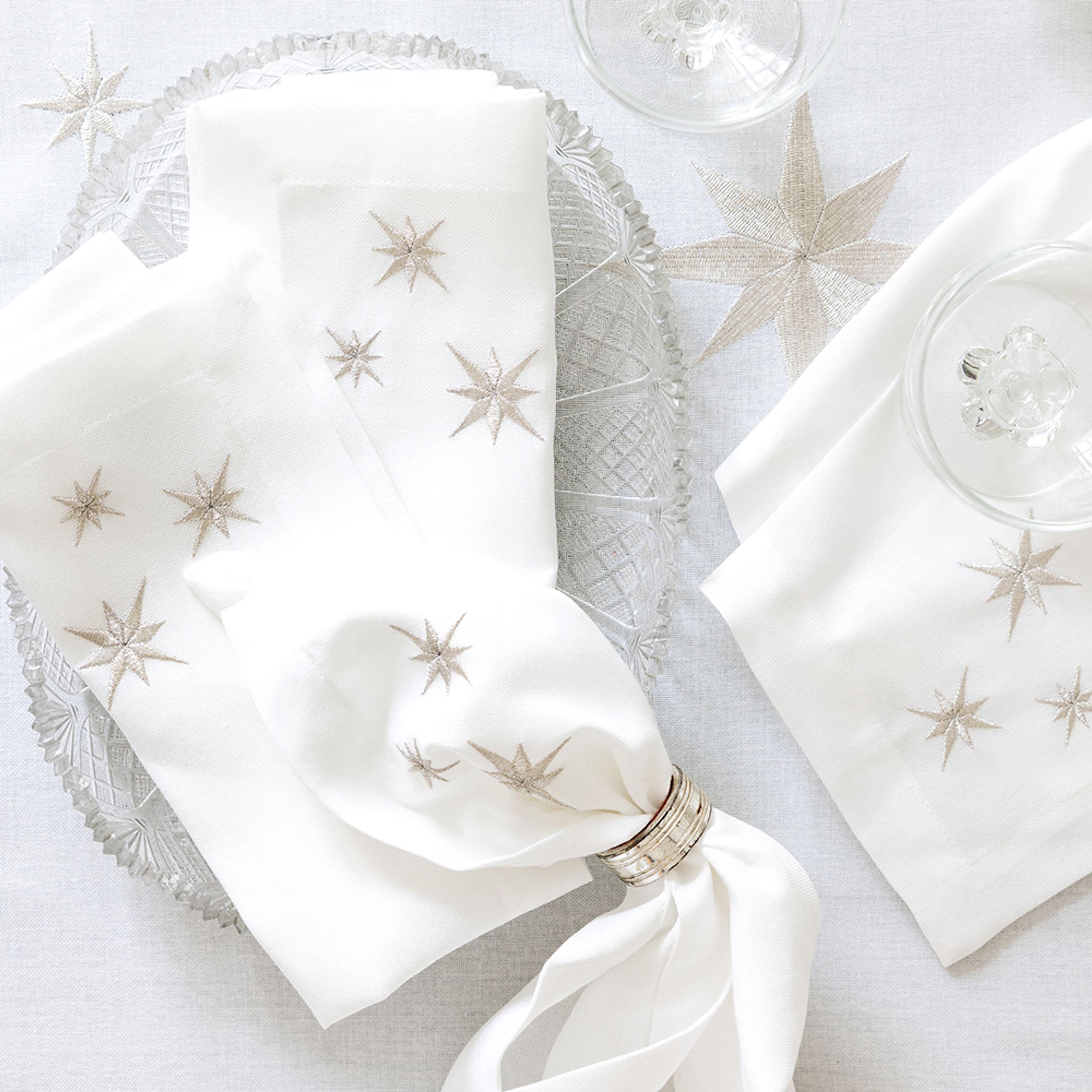Langkilde & Søn - Serviettes de table en tissu - Napkin with Silver star - Sølv