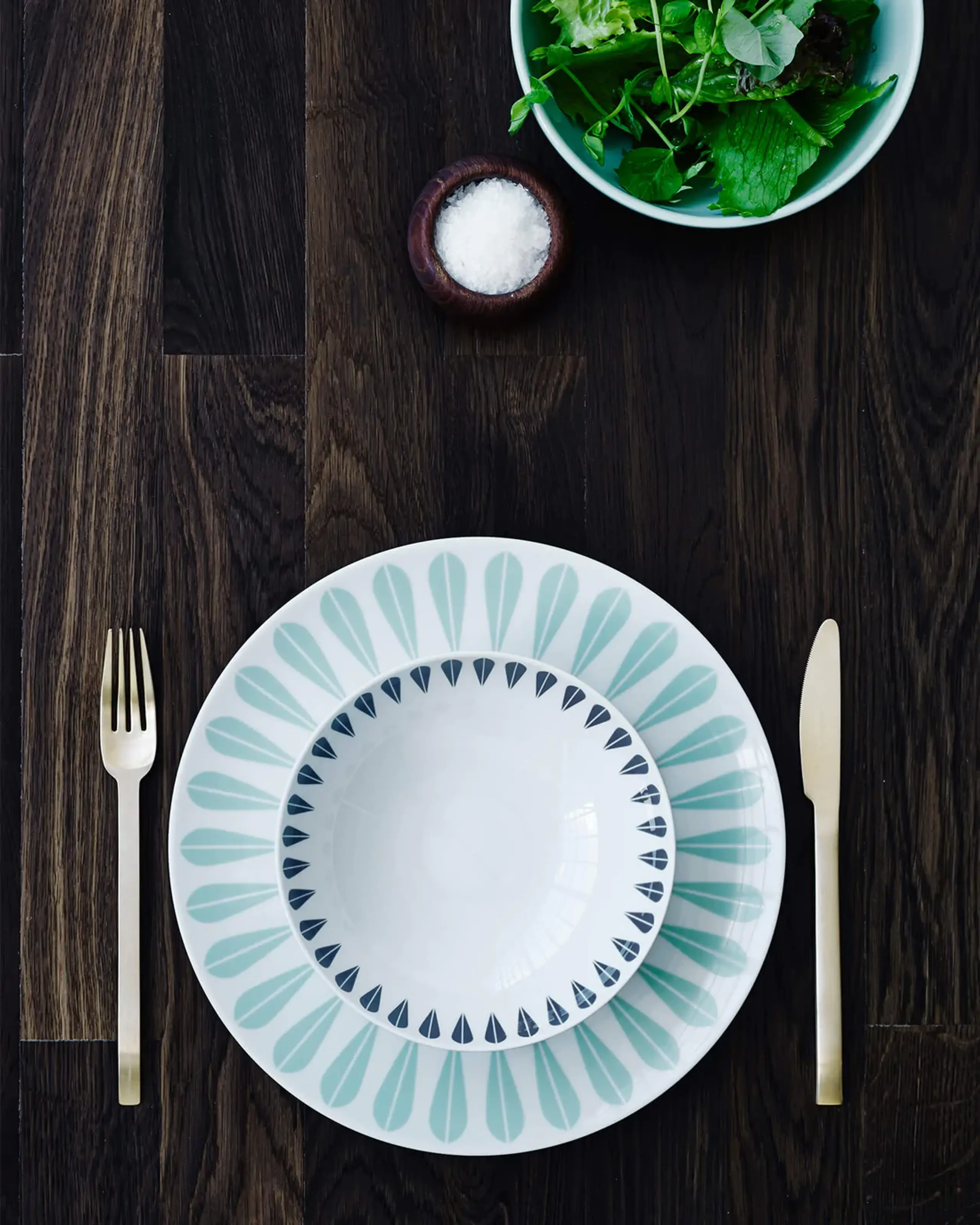 Lucie Kaas - Bord - Lotus Deep Plate - Mint Green Pattern