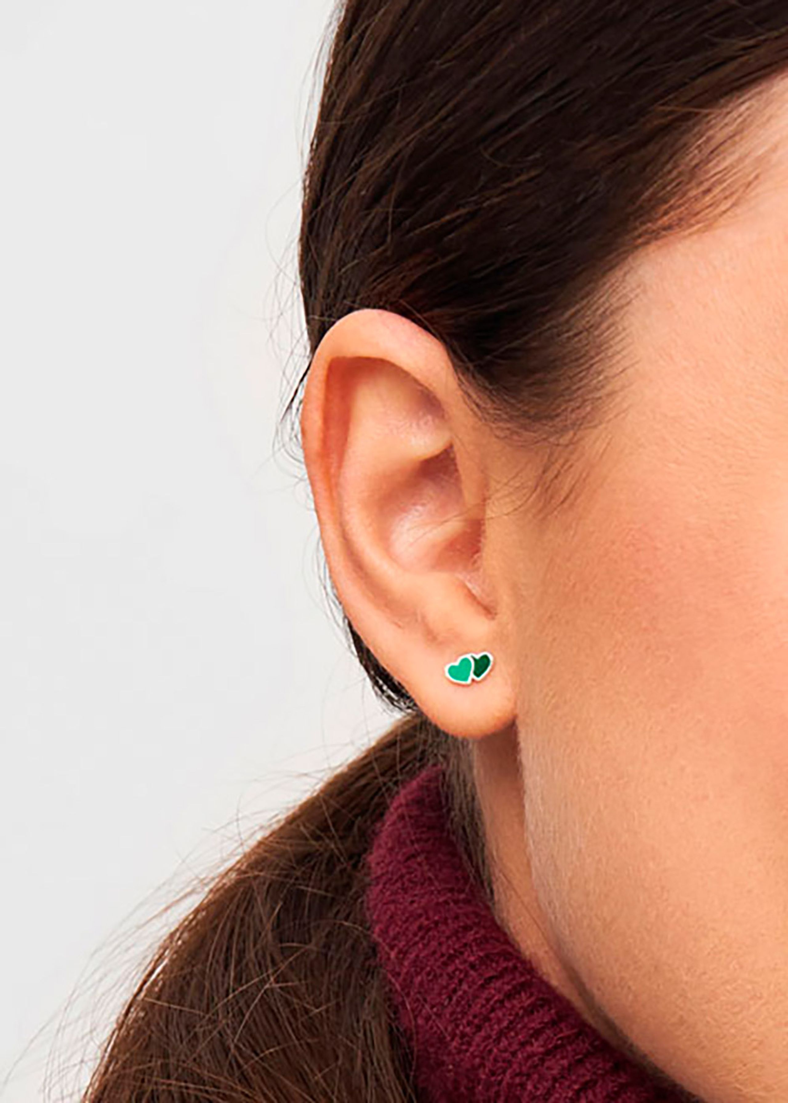 LULU Copenhagen - Earring - 2Hearts - Silver/Green/Light Green