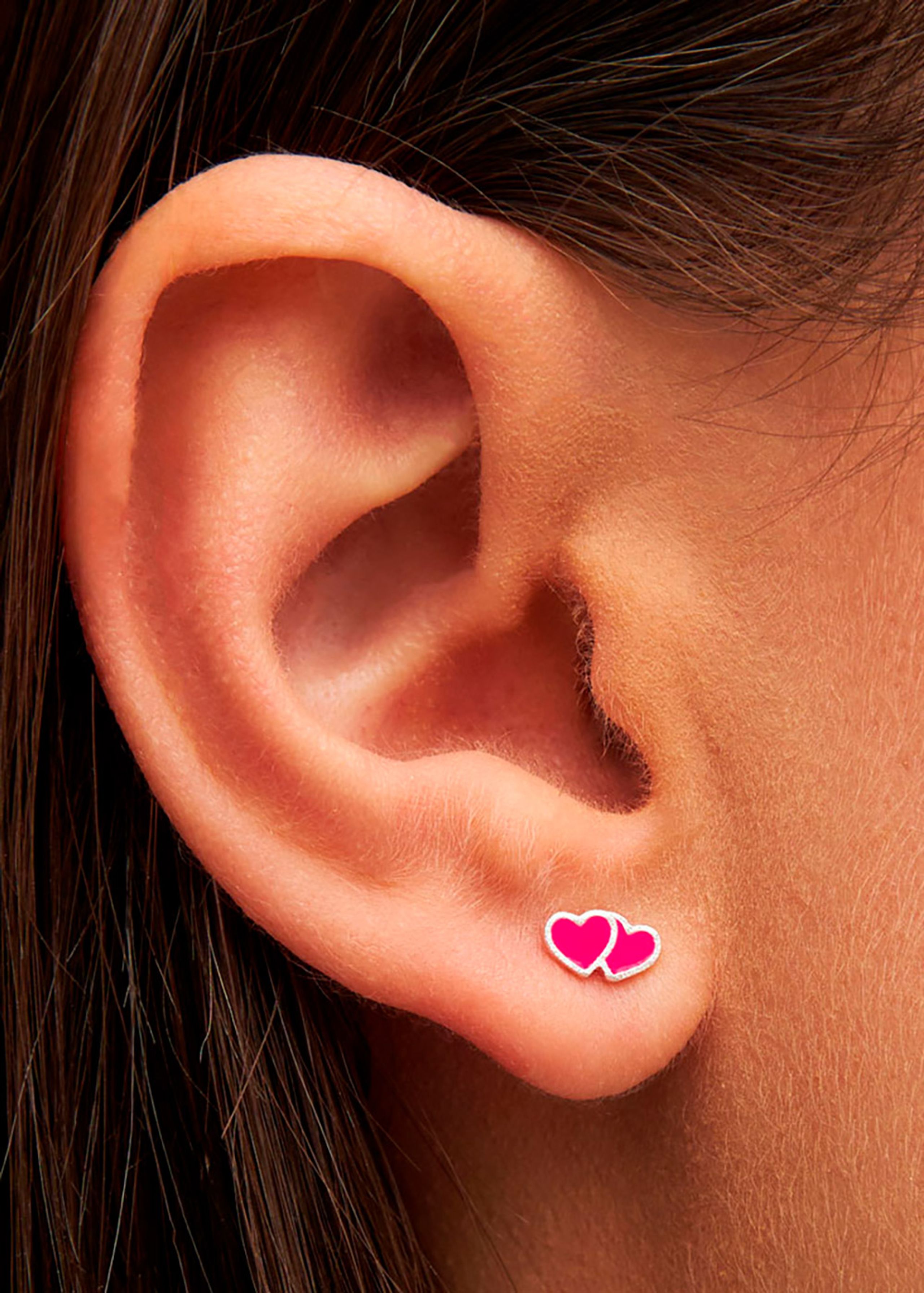 LULU Copenhagen - Earring - 2Hearts - Silver/Plum