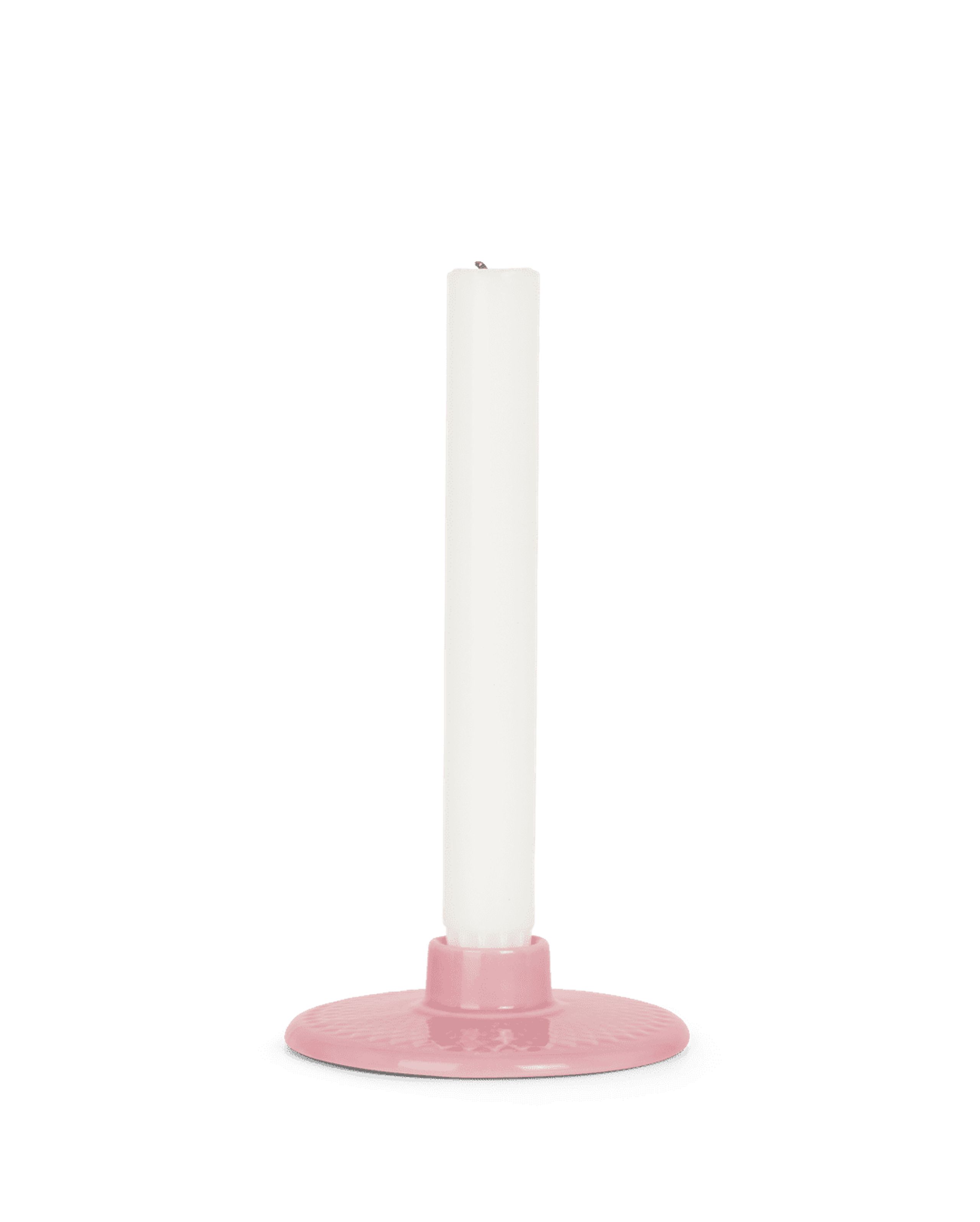 Lyngby Porcelain - Lysestage - Rhombe Color Kronelysestage - Rosa