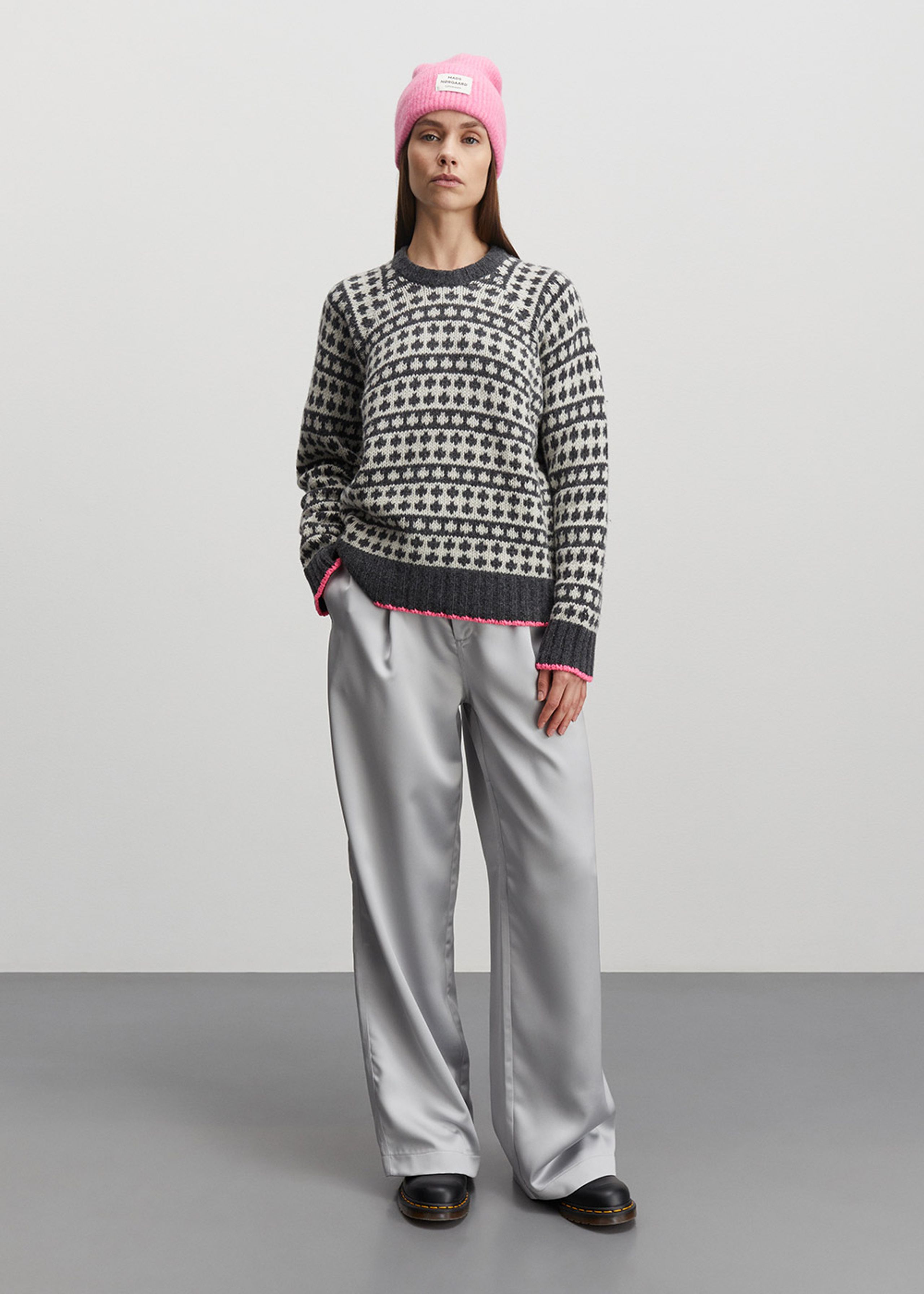 Mads Nørgaard - Strickware - Recycled Iceland Kimilla Sweater - Dark Grey Melange/Winter White