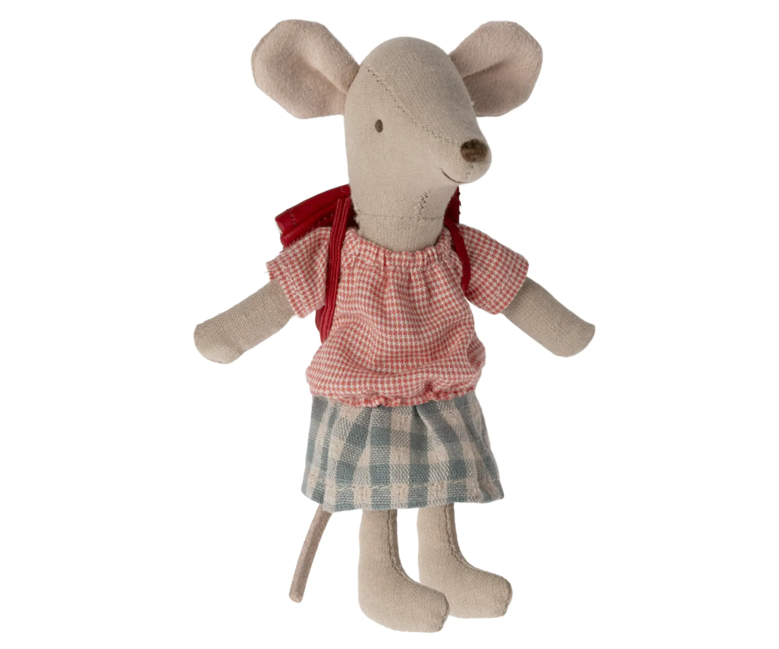 Maileg - Stuffed Animal - Bicycle Mouse - Big Sister With Bag - Rød
