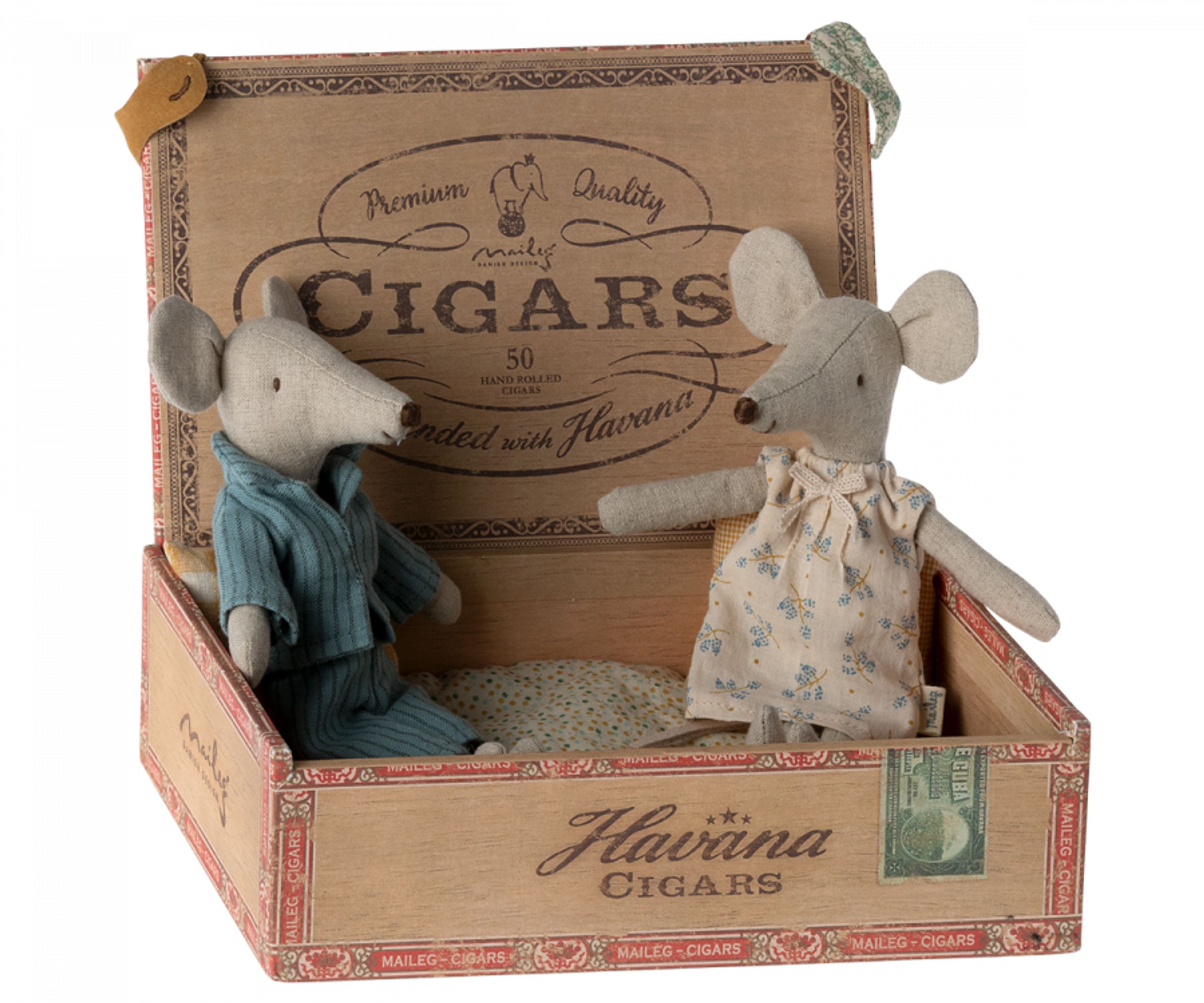 Maileg - Stuffed Animal - Mum And Dad Mice In Cigarbox - Blue