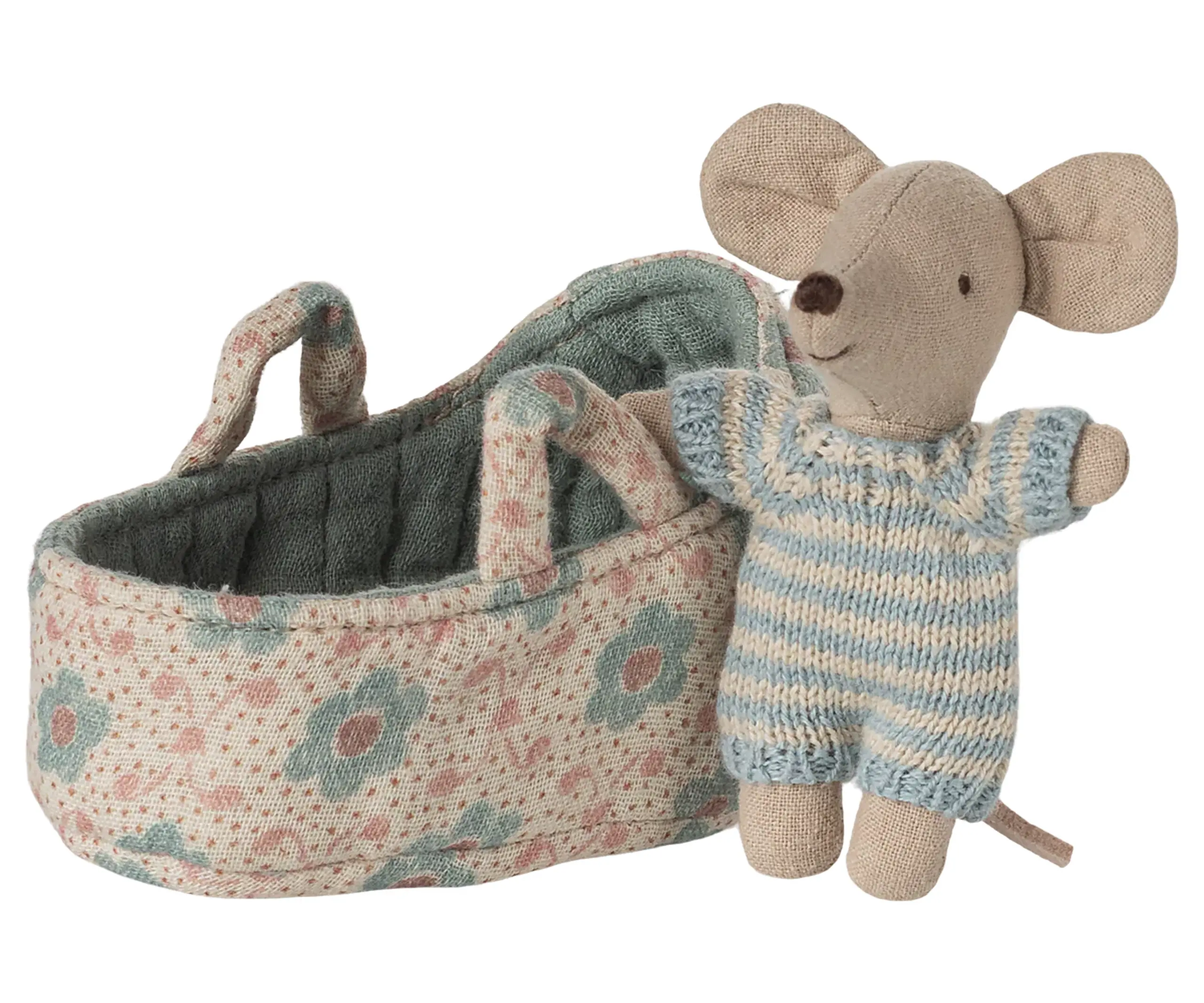 Maileg - Doll - Baby Mouse In Carry Cot - Blue