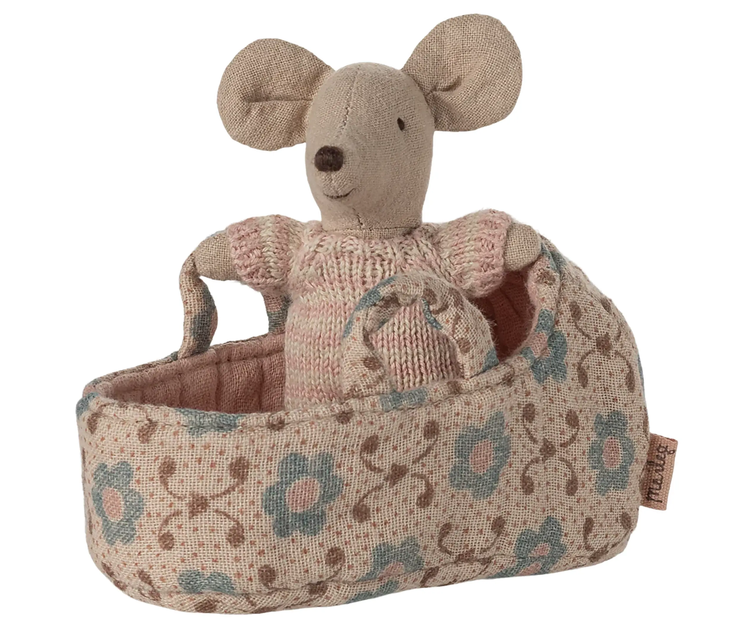 Maileg - Doll - Baby Mouse In Carry Cot - Rose