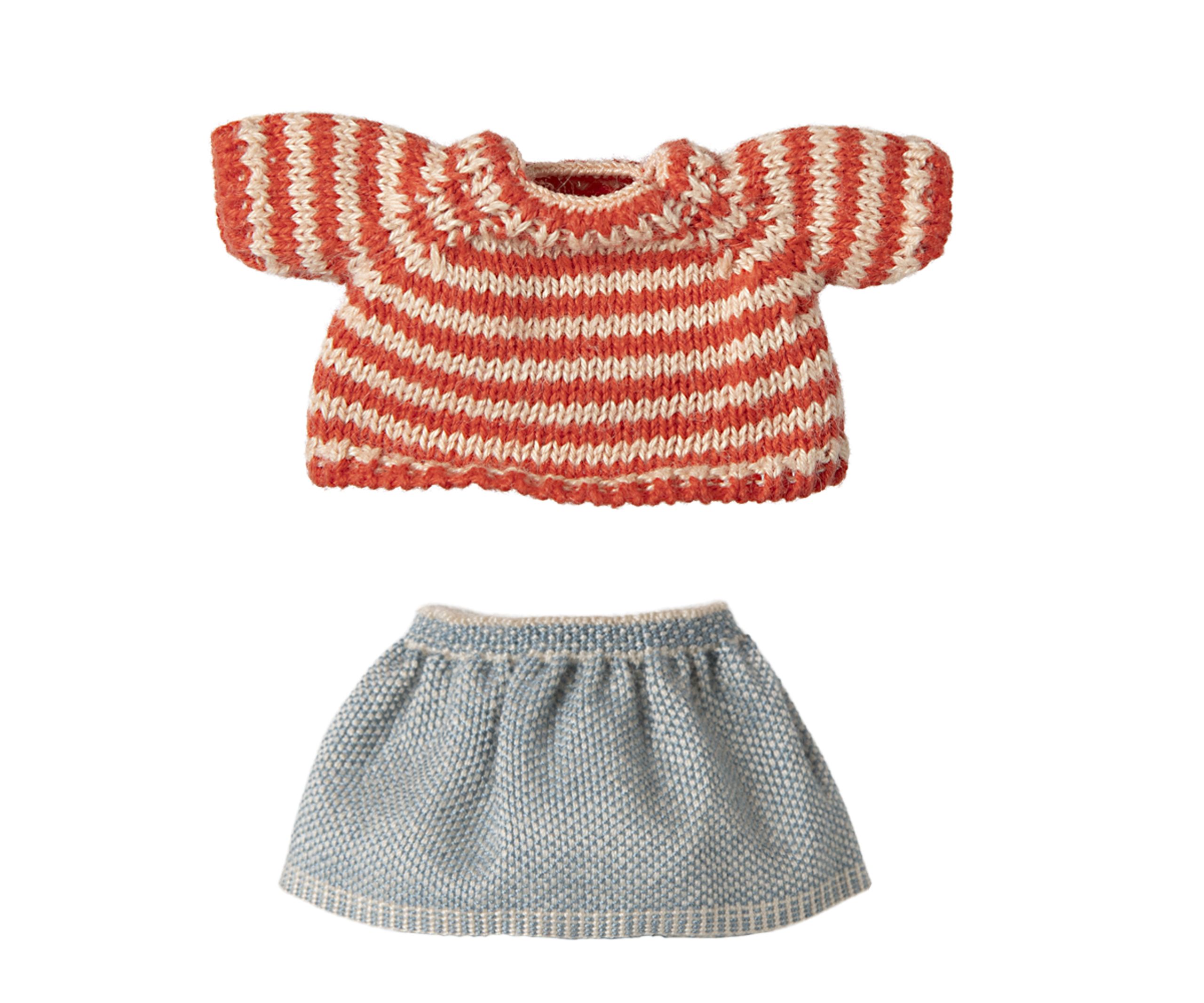 Maileg - Akcesoria dla lalek - Knitted Sweater And Skirt - Big Sister Mouse - Big sister mouse