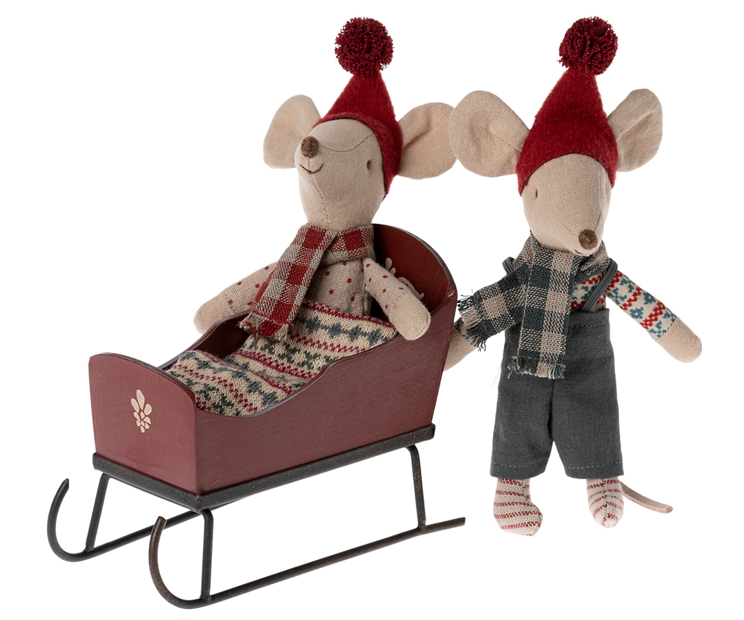 Maileg - Doll accessories - Sleigh, Mouse - Red