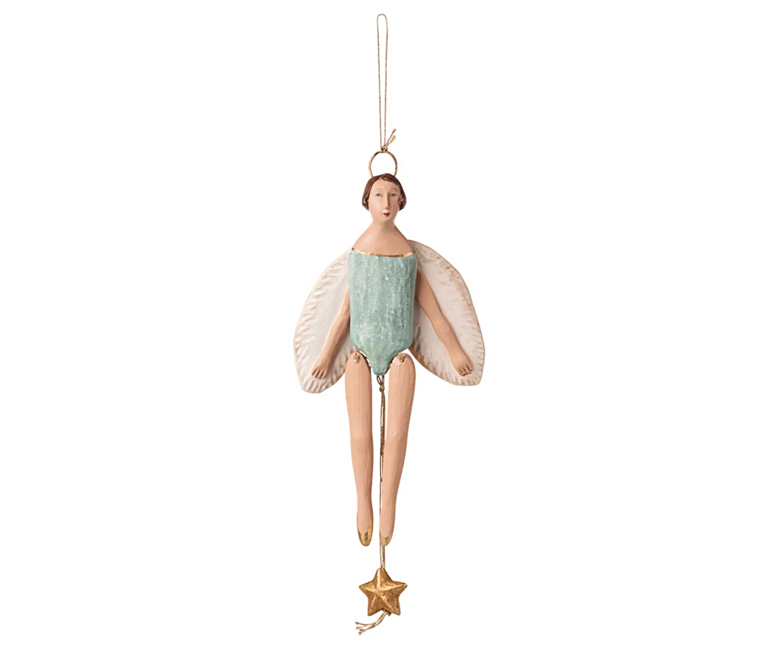 Maileg - Christmas Ornaments - Angel Jumping Jack With Halo - Medium - Light mint
