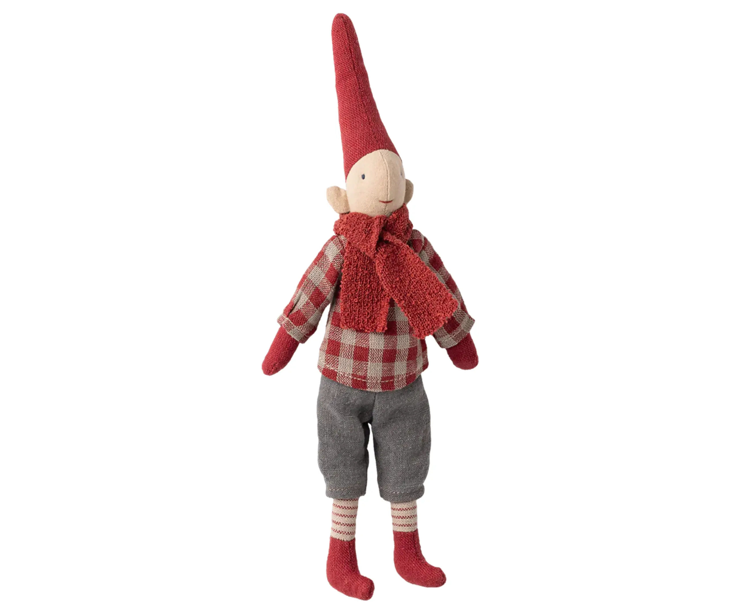 Maileg - Vánoční ozdoby - Pixy Size 1 2025 - Boy - Red checkered shirt