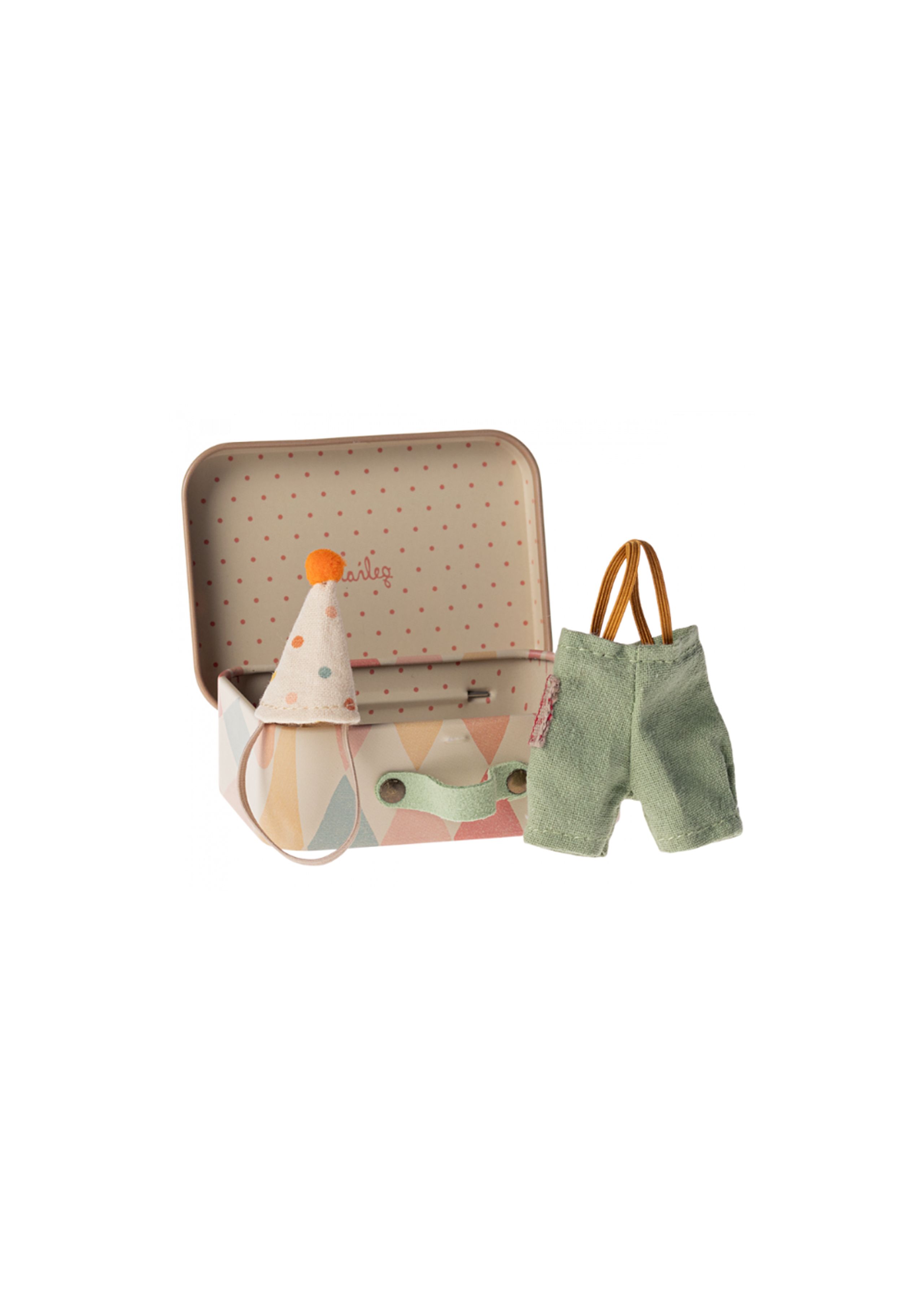 Maileg - Jouets - Clown clothes in suitcase - Little brother mouse - Green - Pink