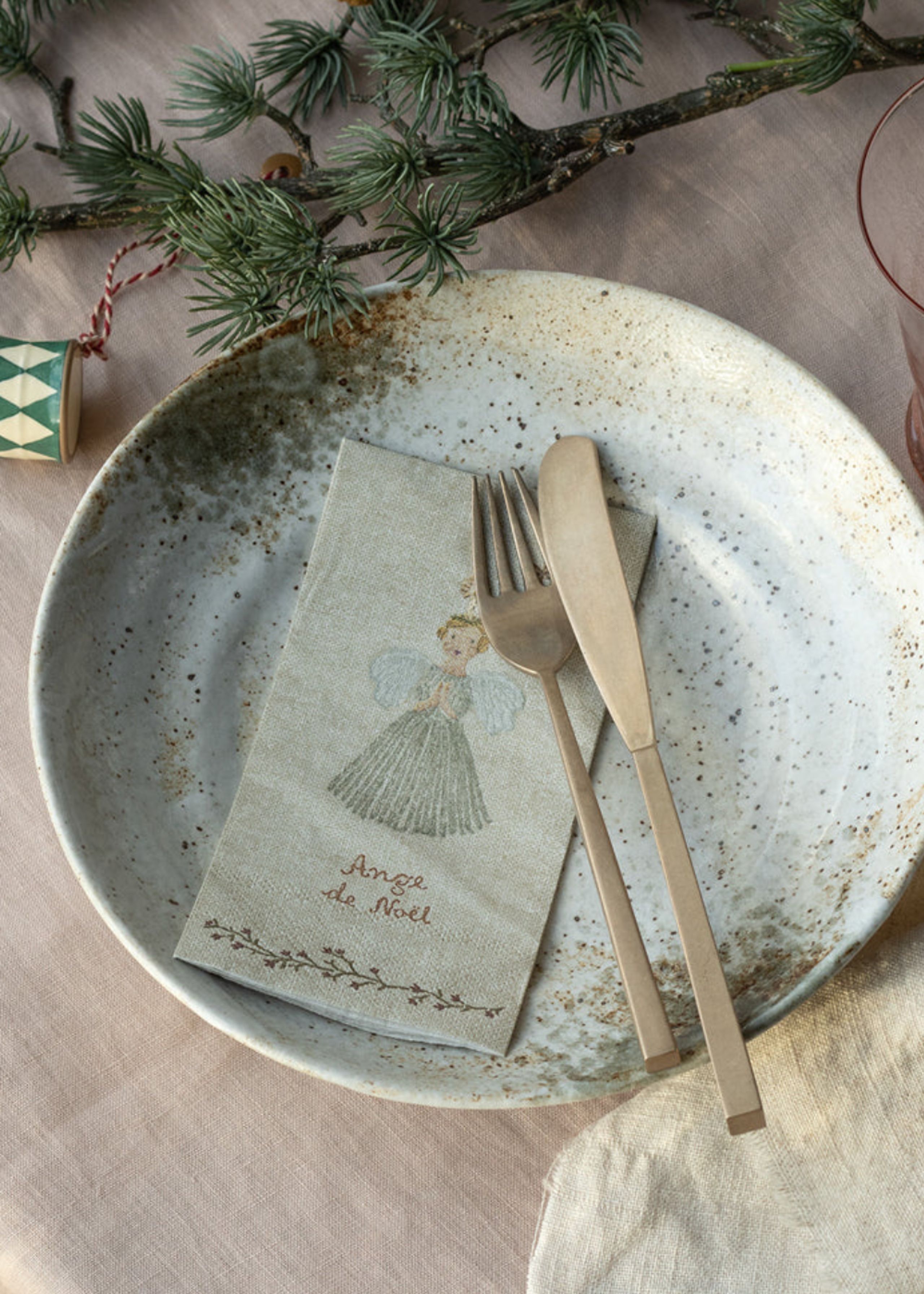 Maileg - Papierserviette - Napkin, Ange de noël - White - Small