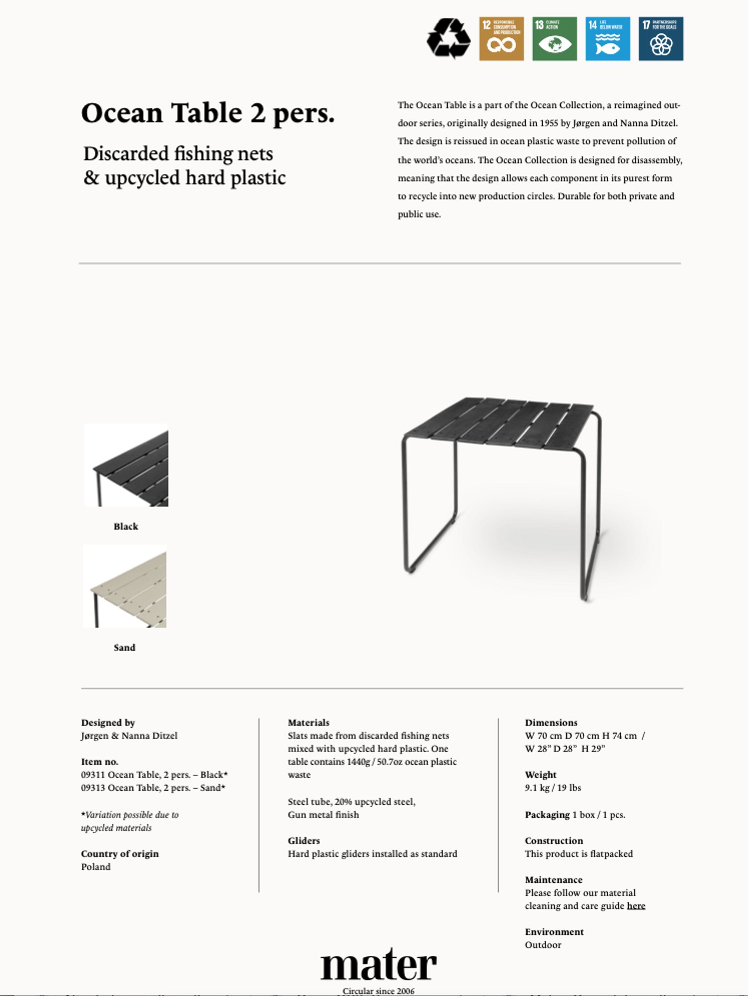 Mater - Garden table - Ocean Table By Nanna Ditzel - Black 2 pers.