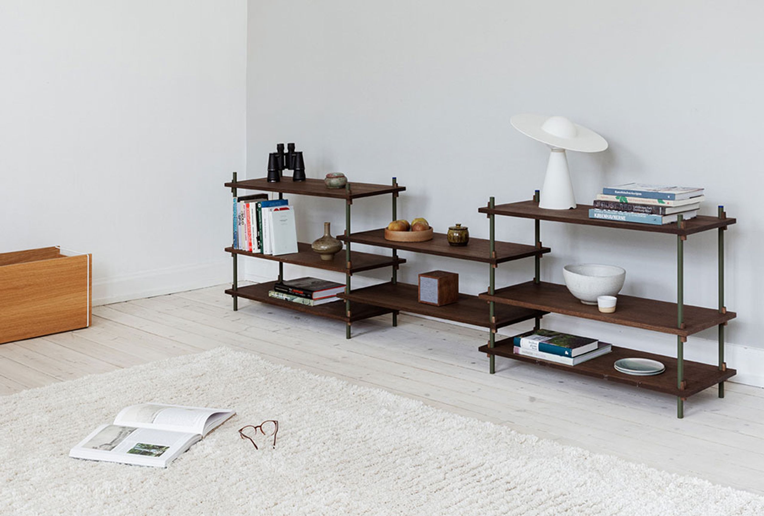 MOEBE - Libreria - Shelving system - S.65.2.B - Oak / Pine Green