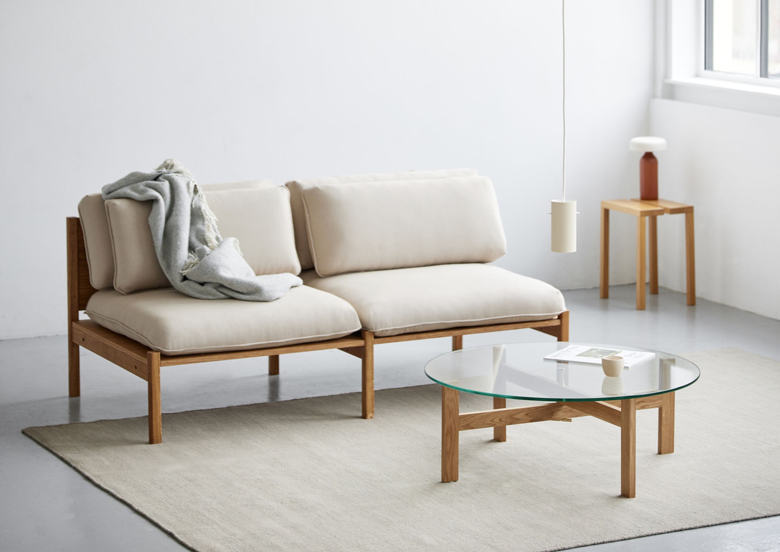 MOEBE - Mesa de centro - Round Glass Coffee Table - Oak, Glass