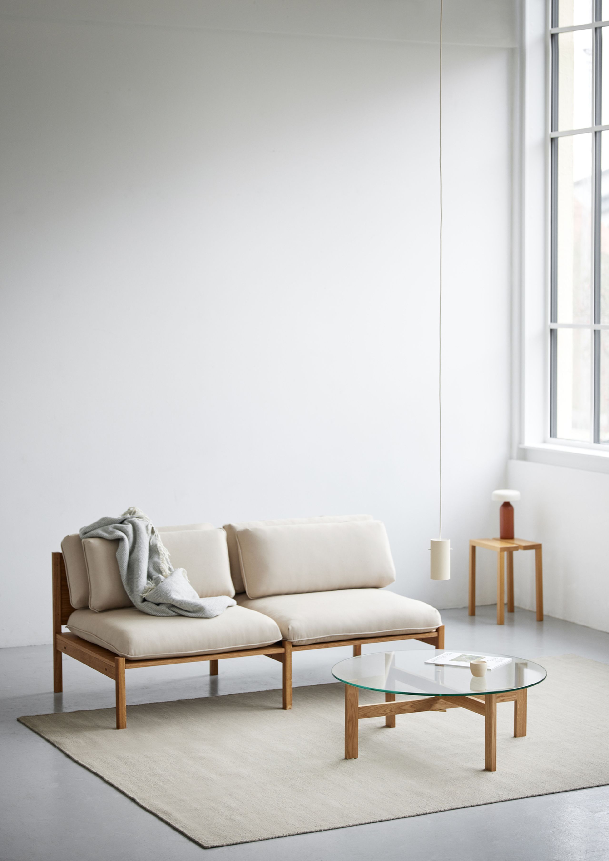 MOEBE - Mesa de centro - Round Glass Coffee Table - Oak, Glass