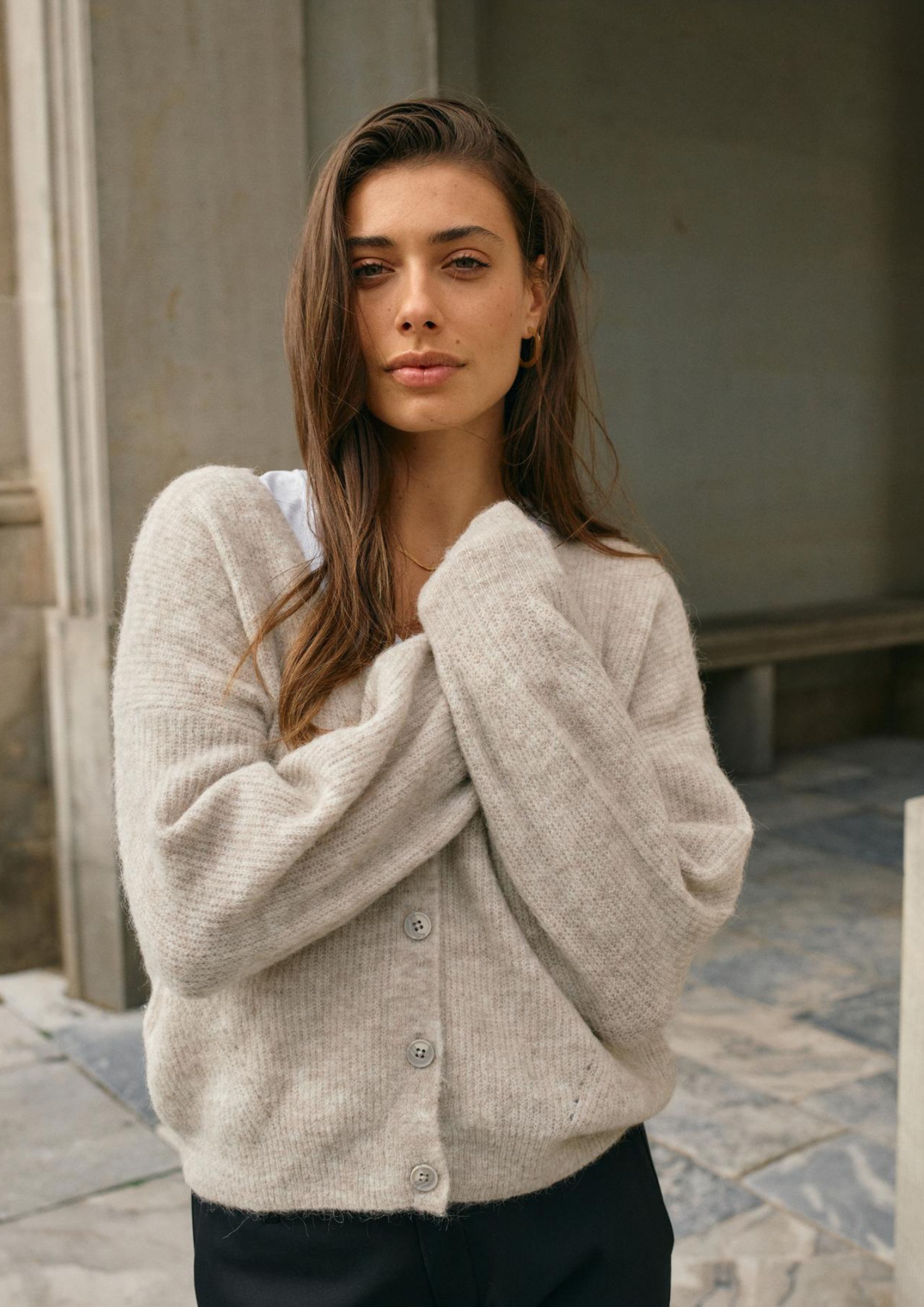 Mos Mosh - Cardigan - MMThora V-Neck Knit Cardigan - Feather Gray