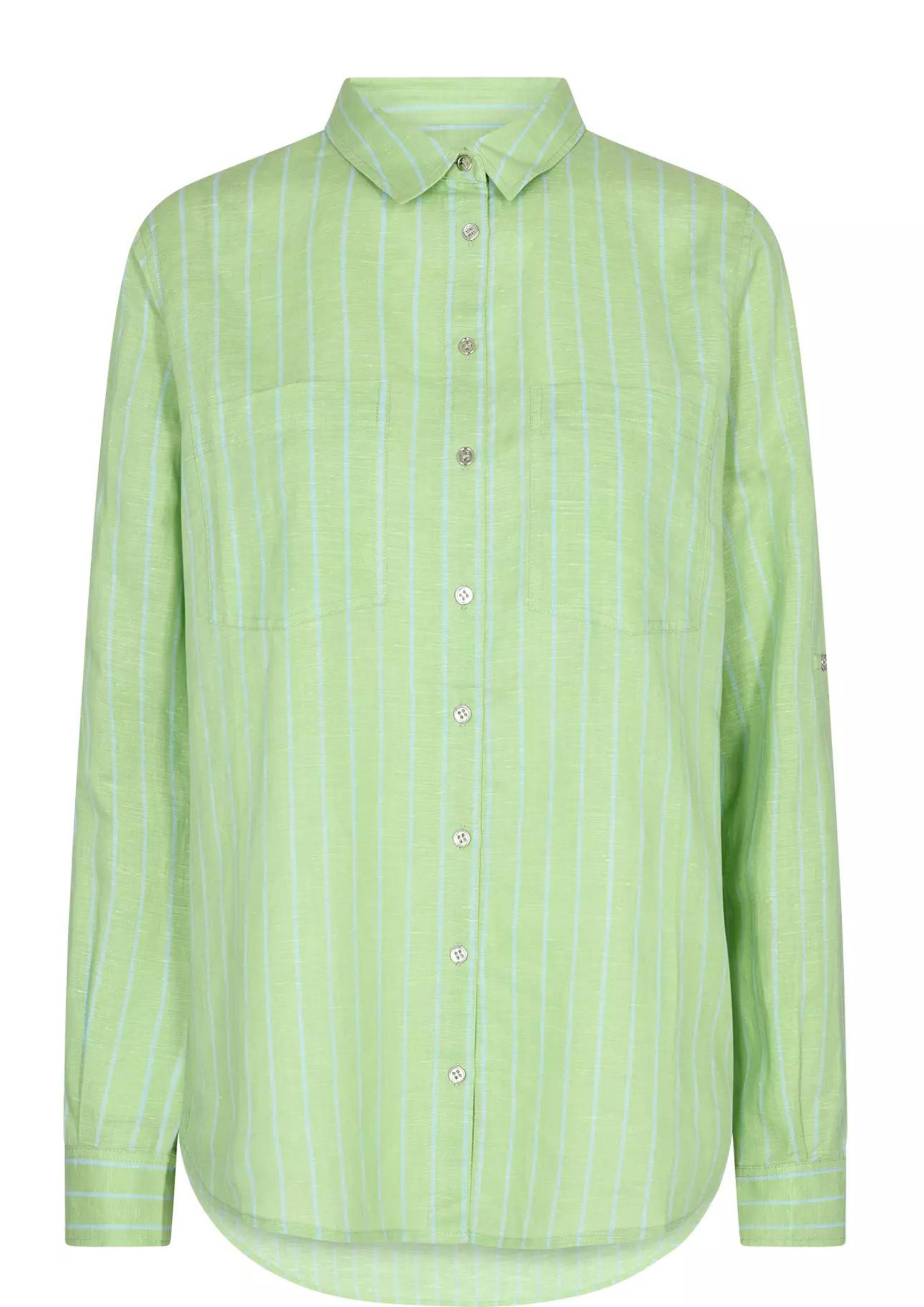 Mos Mosh - Shirt - Kaia Stripe Linen Shirt - Arcadian Green