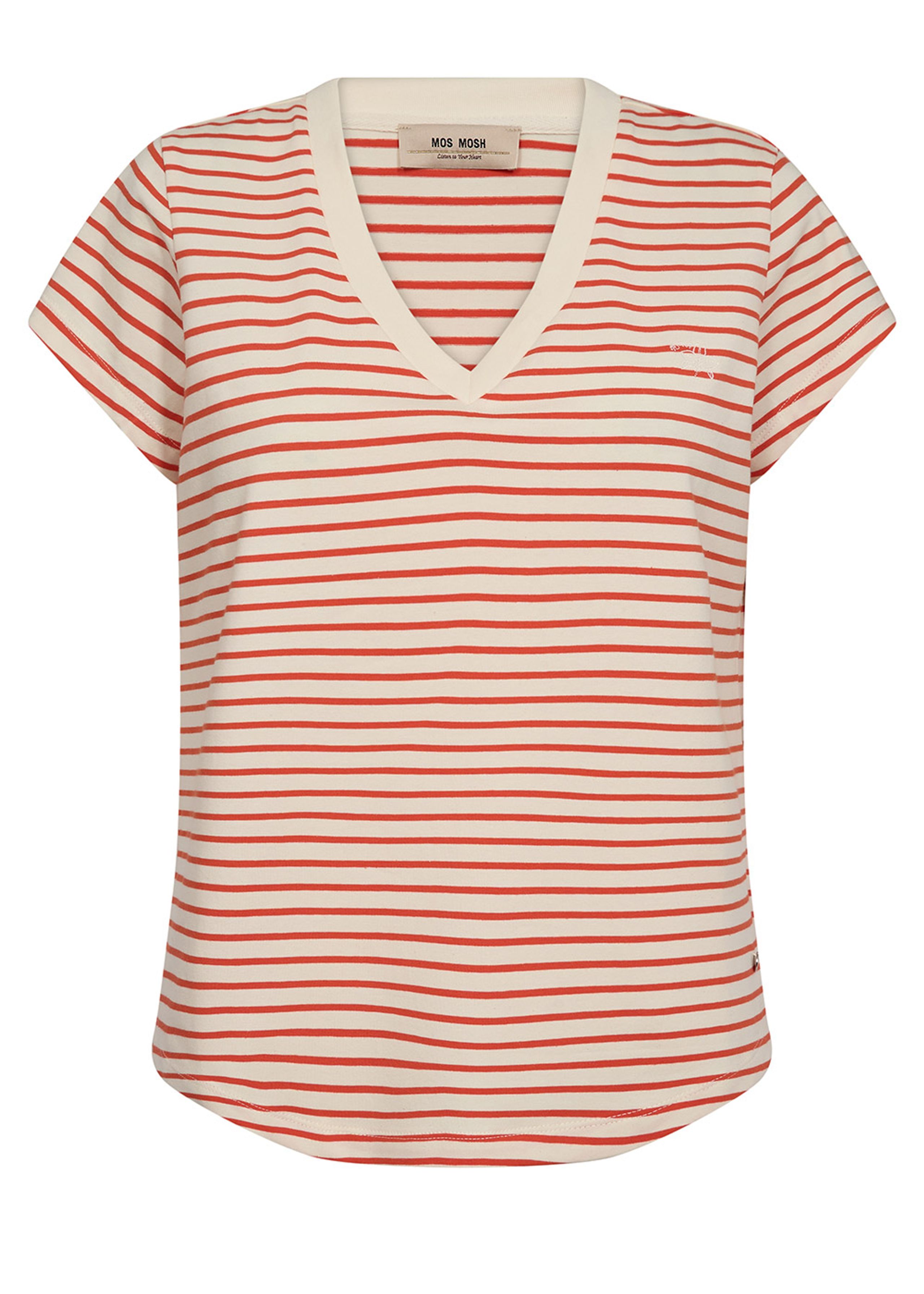 Mos Mosh - T-shirt - MMKala V-SS Stripe Tee - Spicy Orange