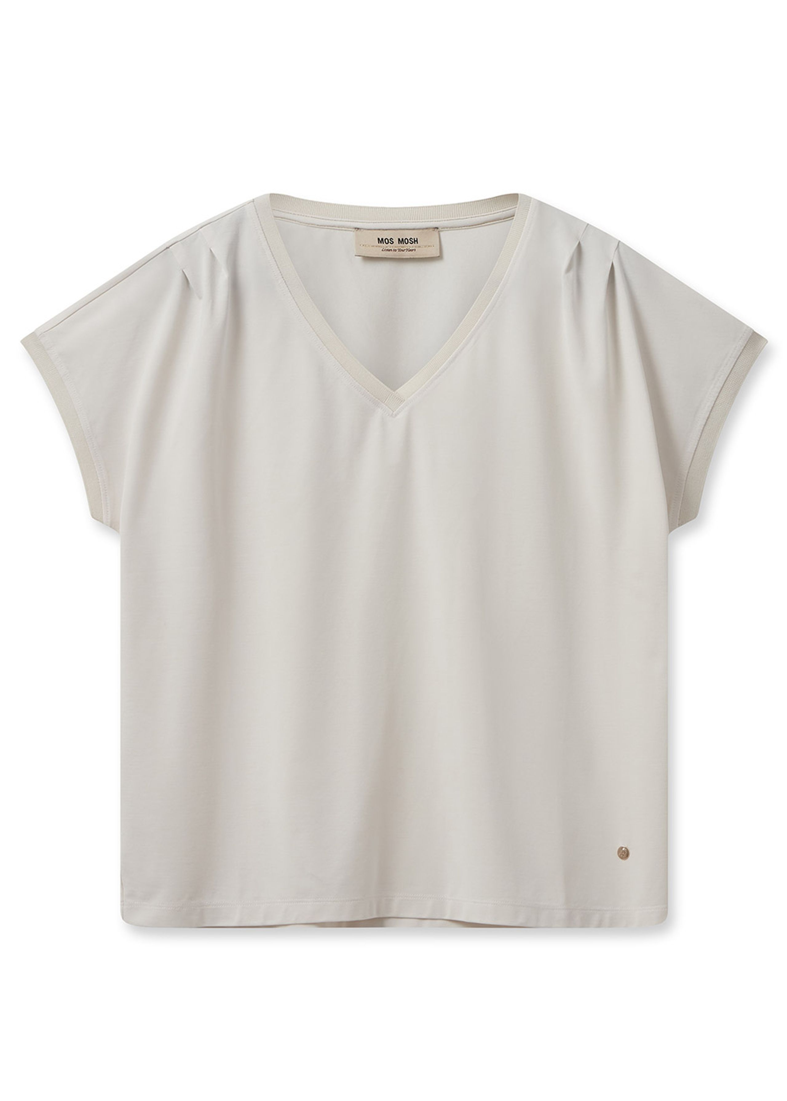 Mos Mosh - T-shirt - MMTekis V-neck Tee - Ecru