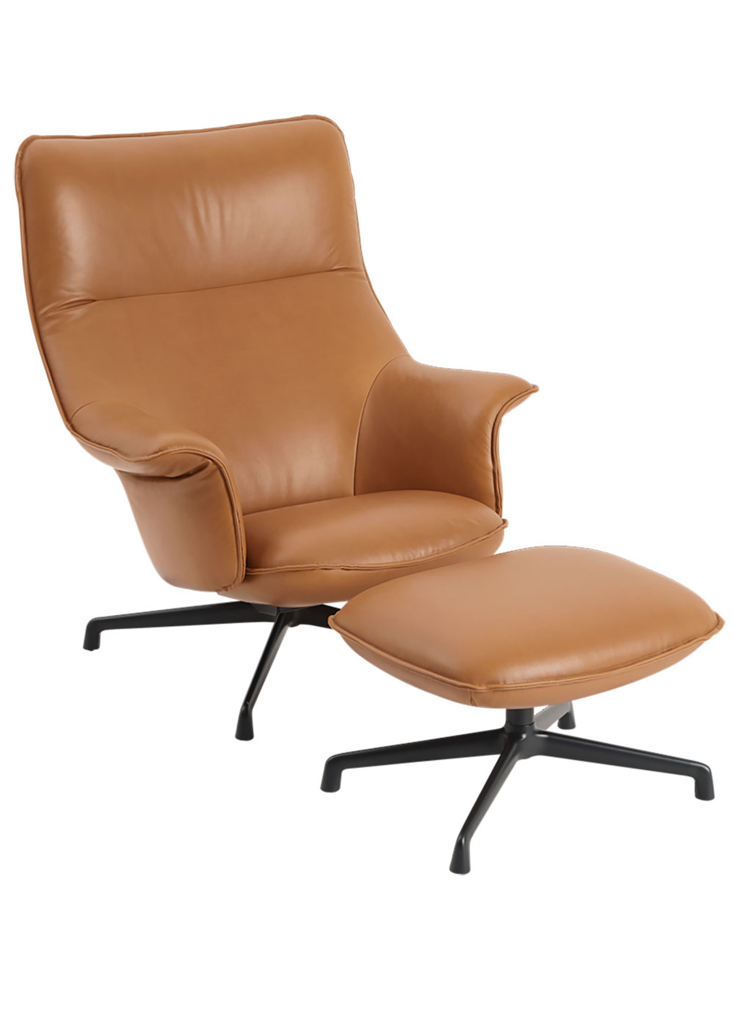 Muuto - Ottoman - Doze Ottoman / Swivel Base - Refine Leather Cognac/Anthracite Black