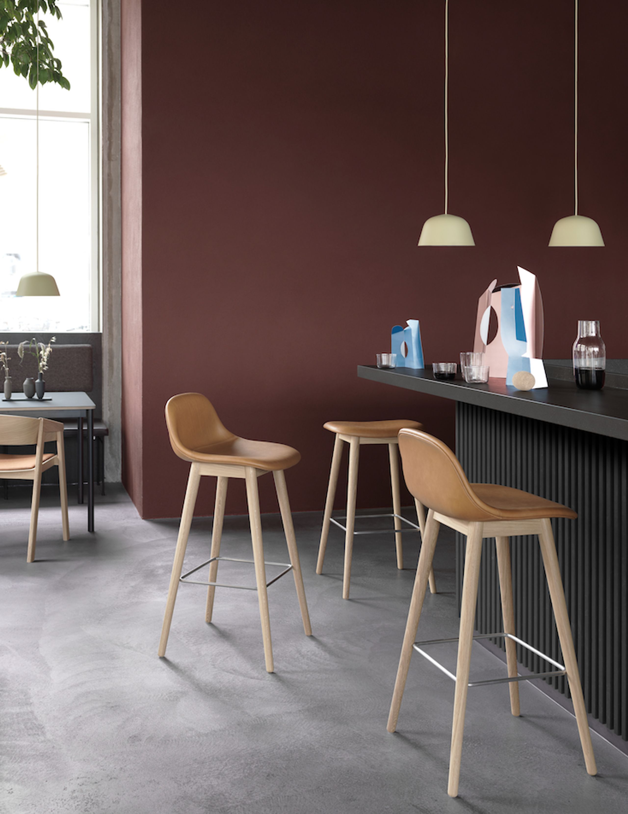 Muuto - Stool - Fiber Bar Stool - Wood Base - Ocher/Oak Base