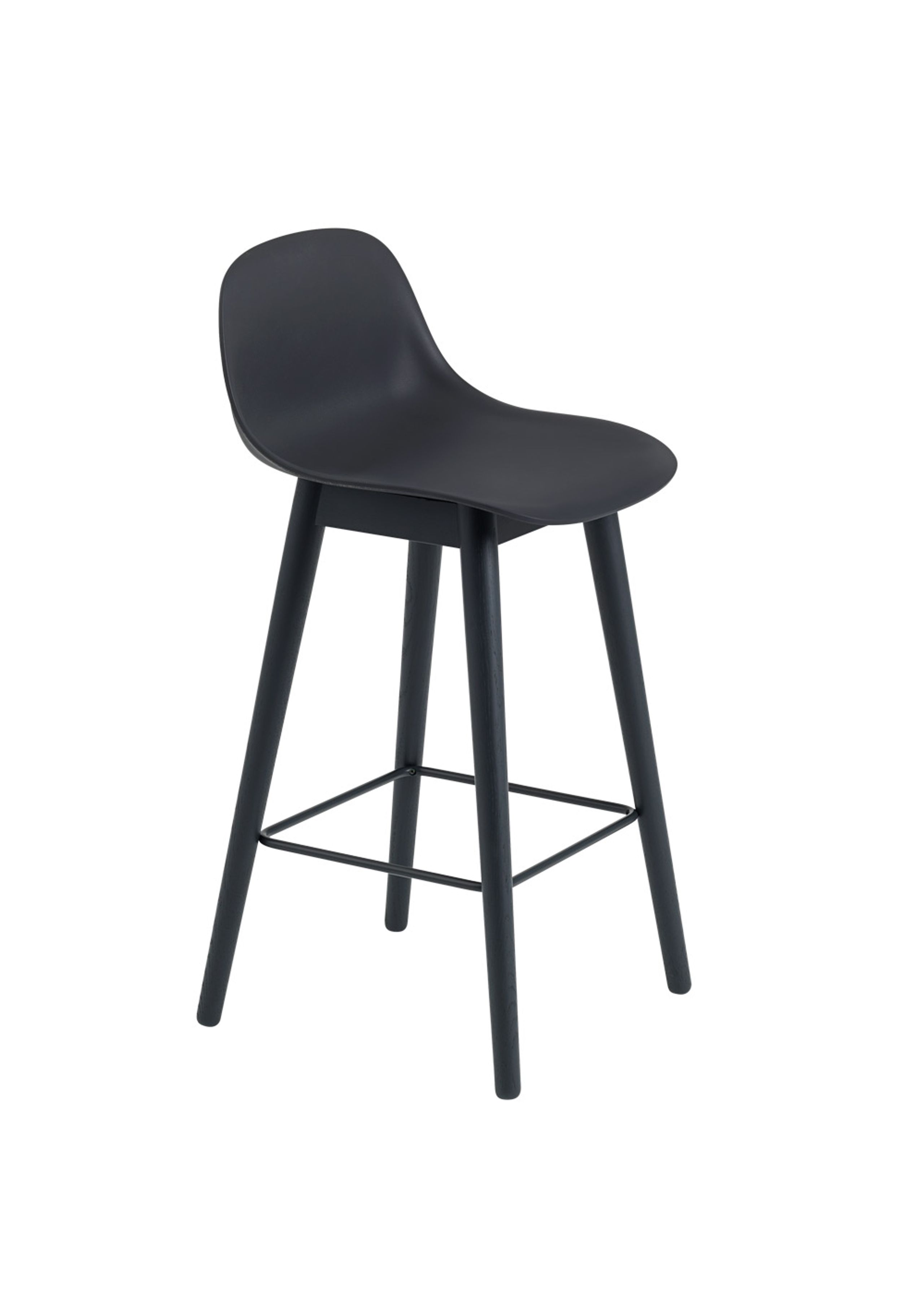 Muuto - Pall - Fiber Bar Stool w/ Backrest - Wood Base - black/Black Base