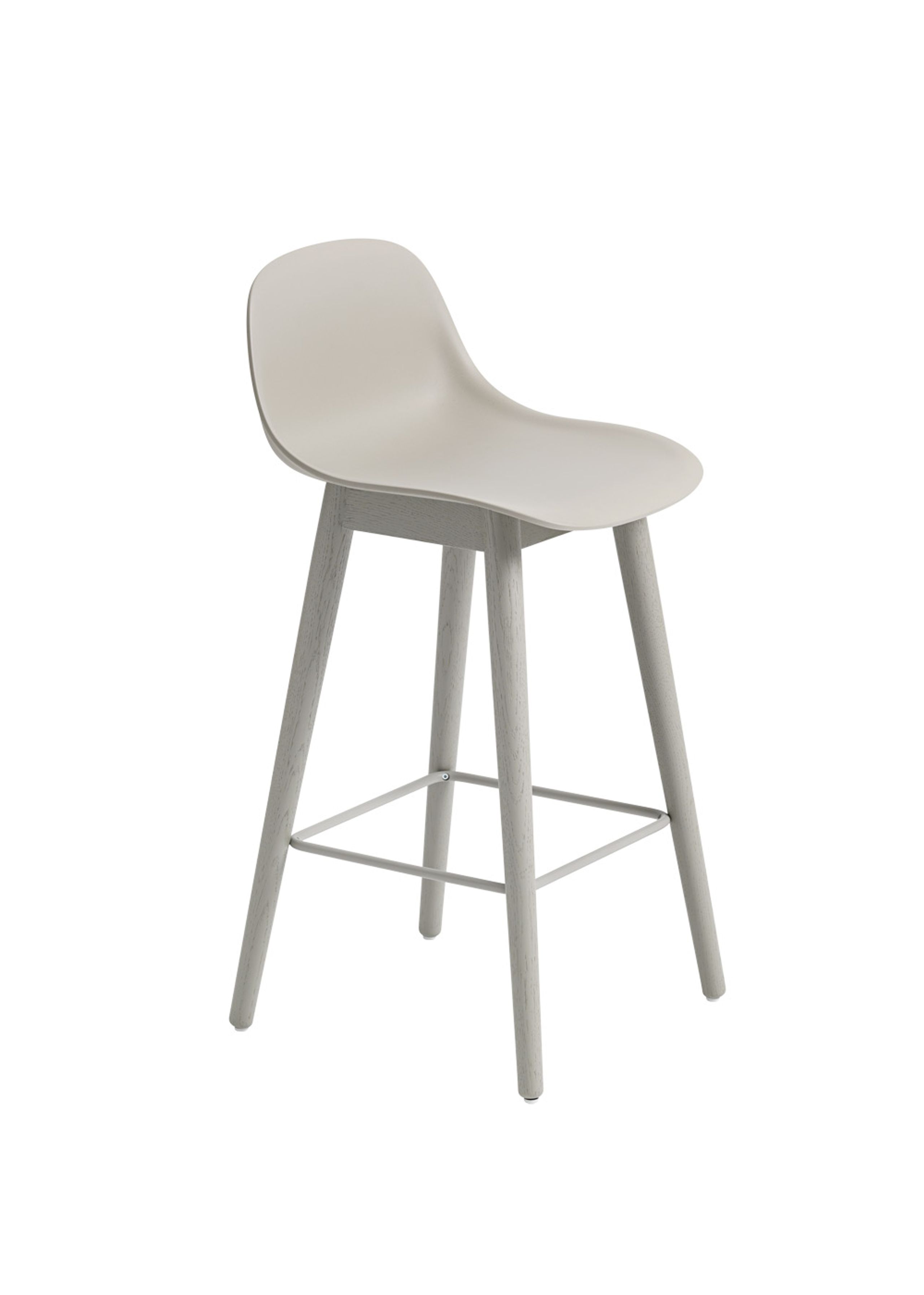 Muuto - Stool - Fiber Bar Stool w/ Backrest - Wood Base - Grey/Grey Base
