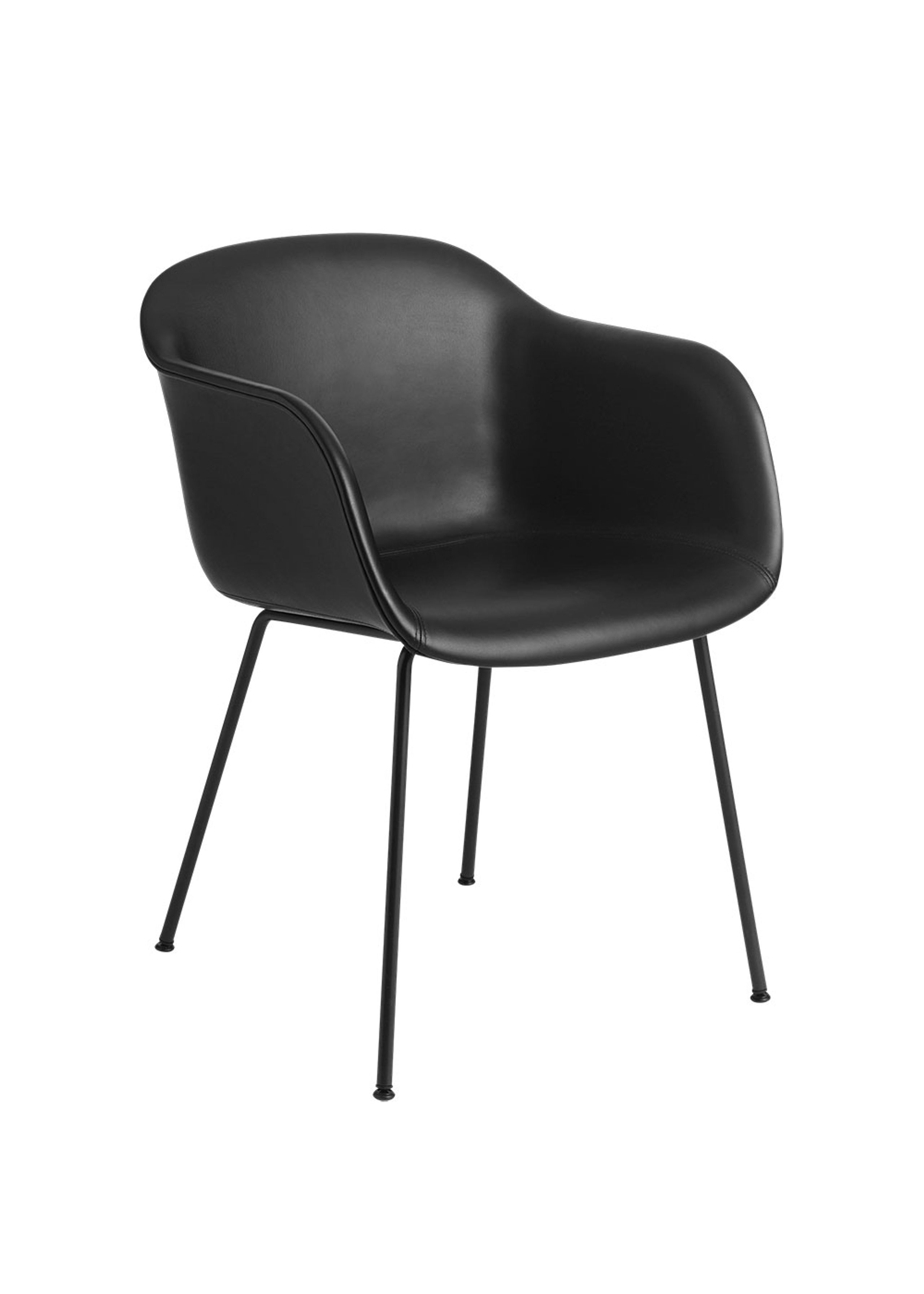 Muuto - Spisebordsstol - Fiber Chair - Tube Base - Refine Leather Black/Black