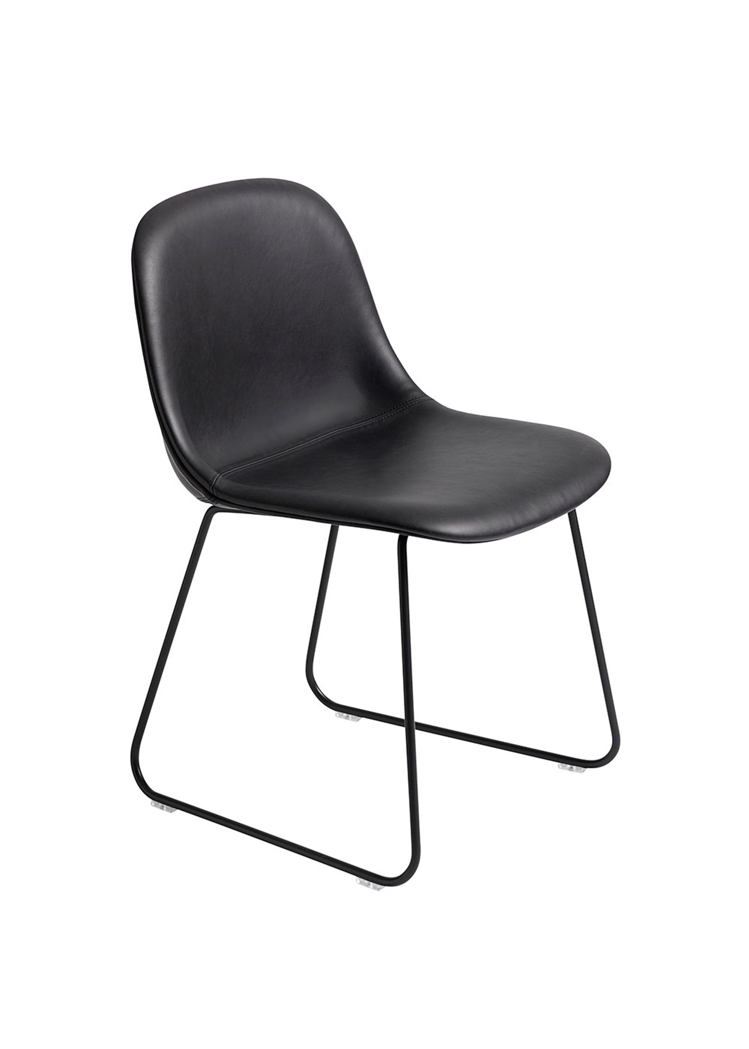 Muuto - Dining chair - Fiber Side Chair - Sled Base - Refine Leather Black/Black