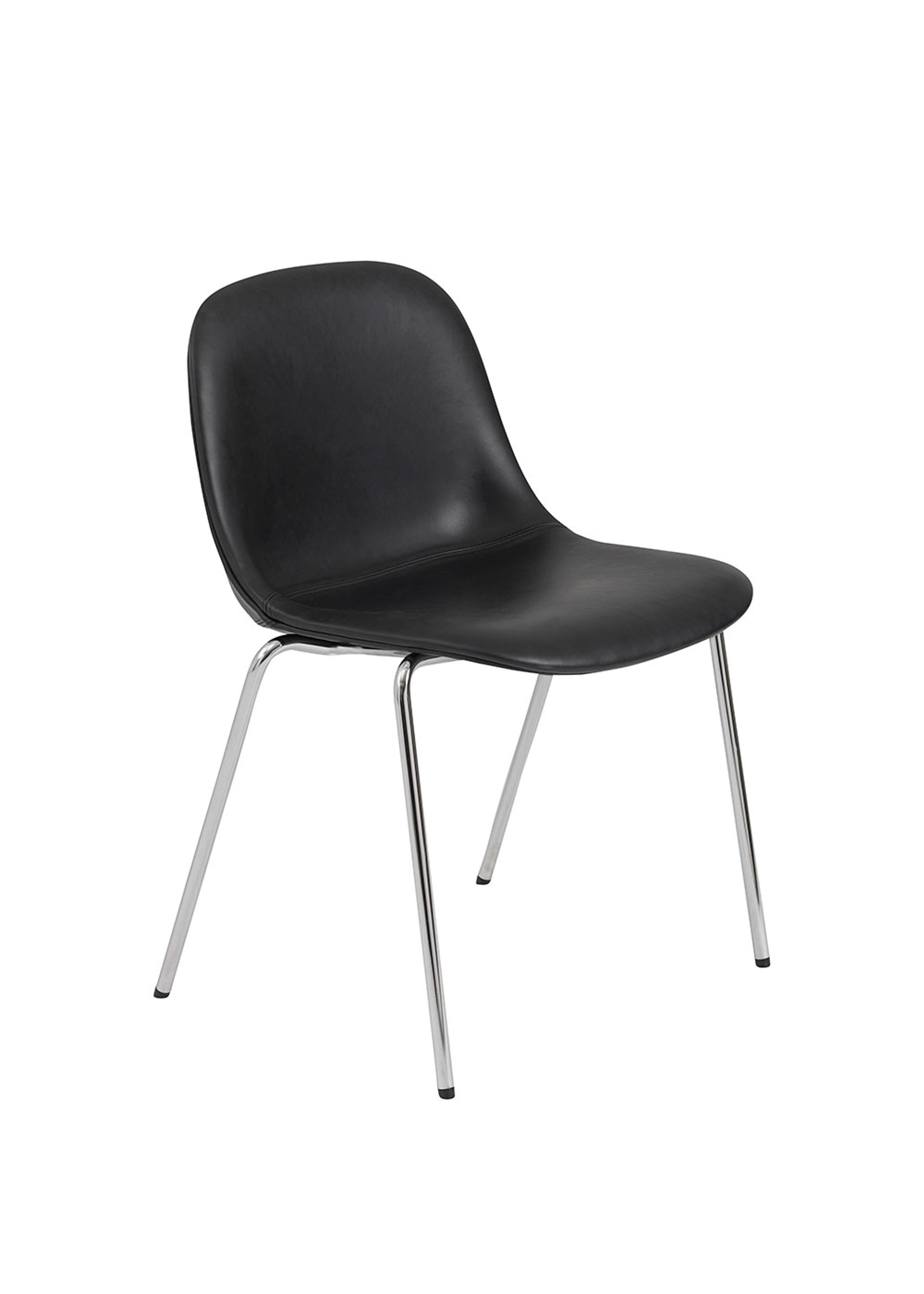 Muuto - Spisebordsstol - Fiber Side Chair - Tube Base - Refine Leather Black/Chrome