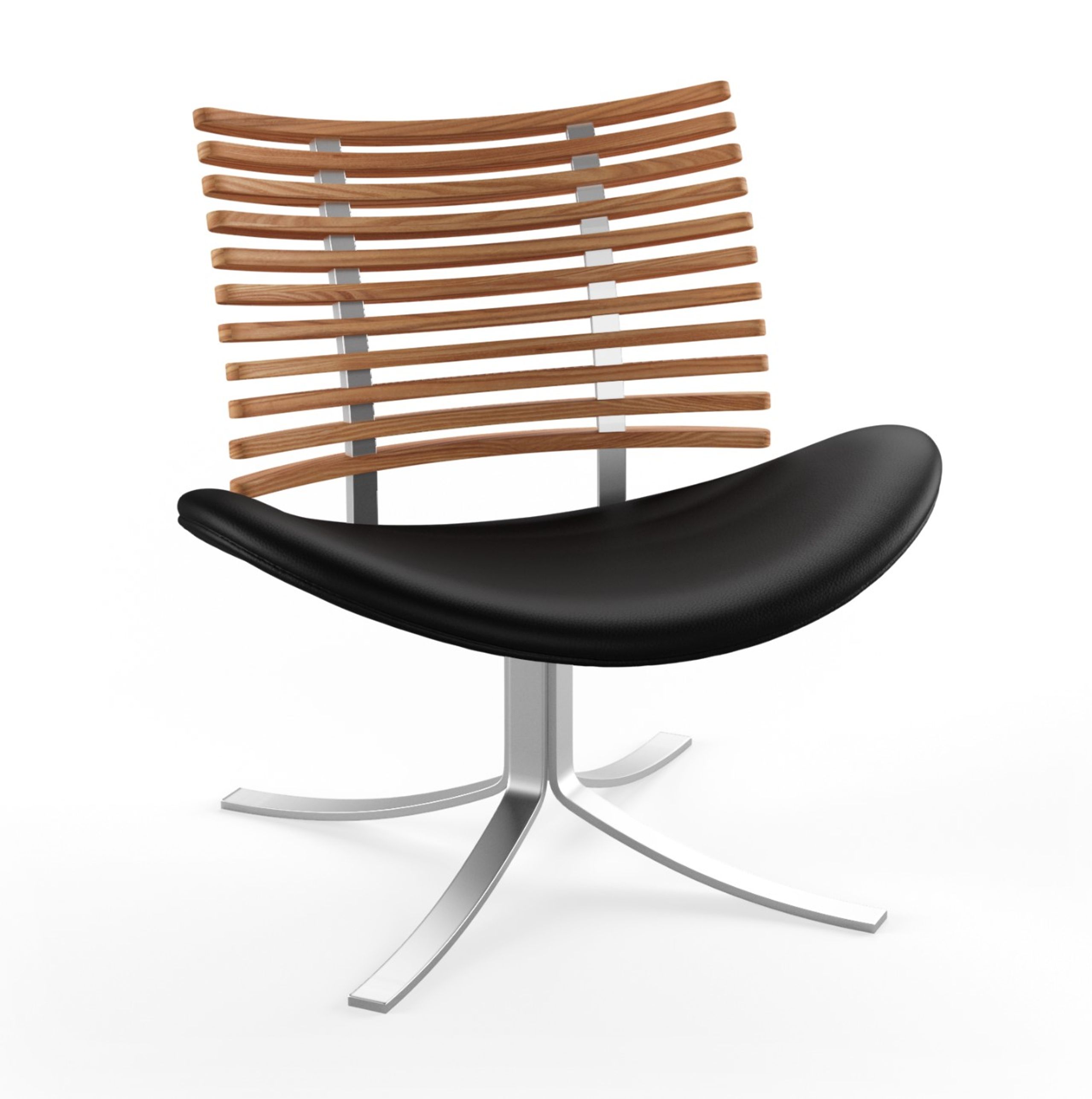 Naver Collection - Loungestol - Gepard Lounge Chair / GM 4175 af Henrik Lehm - Oiled elm / Naver Select Black leather / Stainless steel