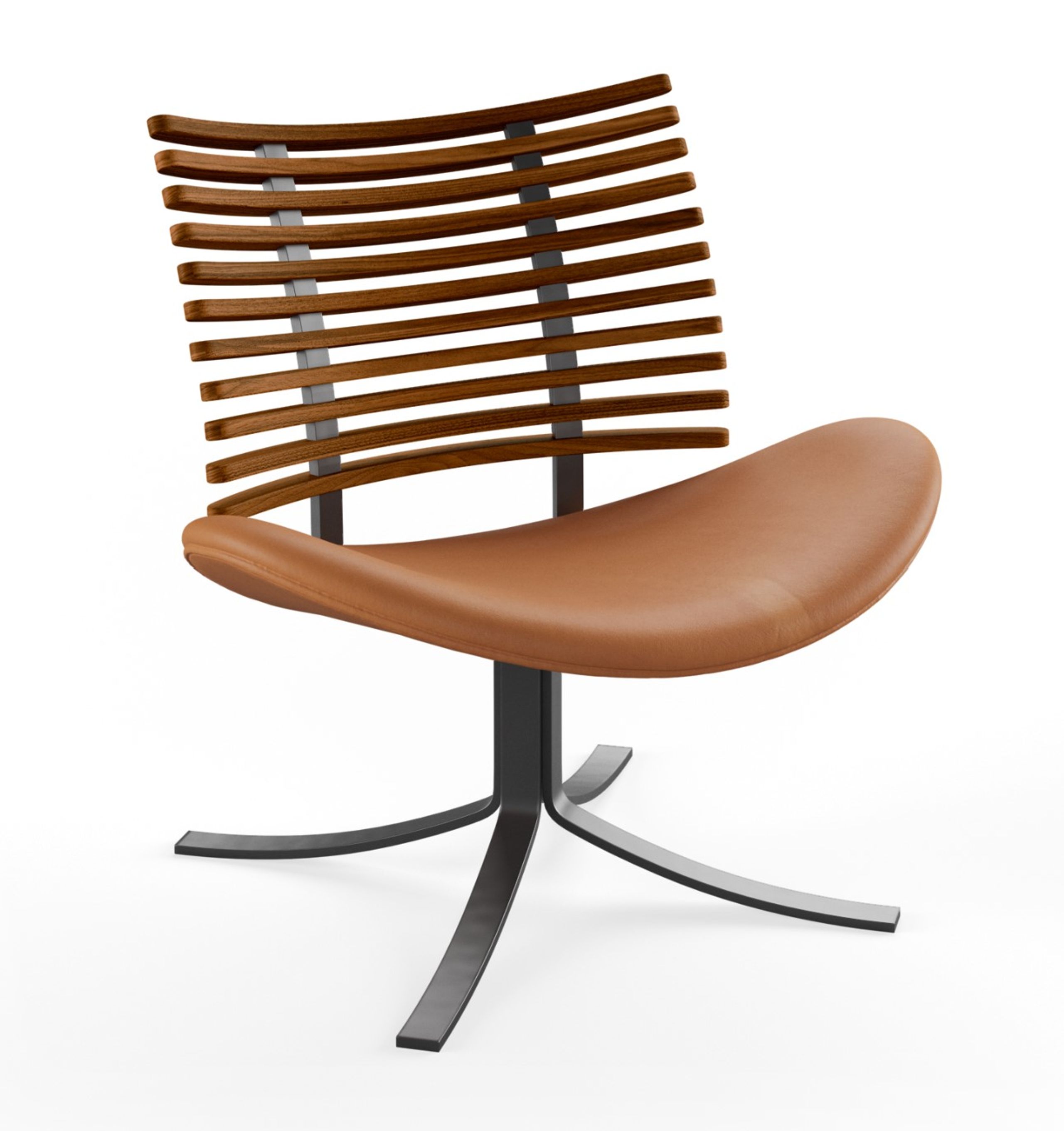 Naver Collection - Lounge chair - Leopard Chair / GM 4165 by Henrik Lehm - Oiled walnut / Naver Select Cognac leather / Black Powder Coated Steel