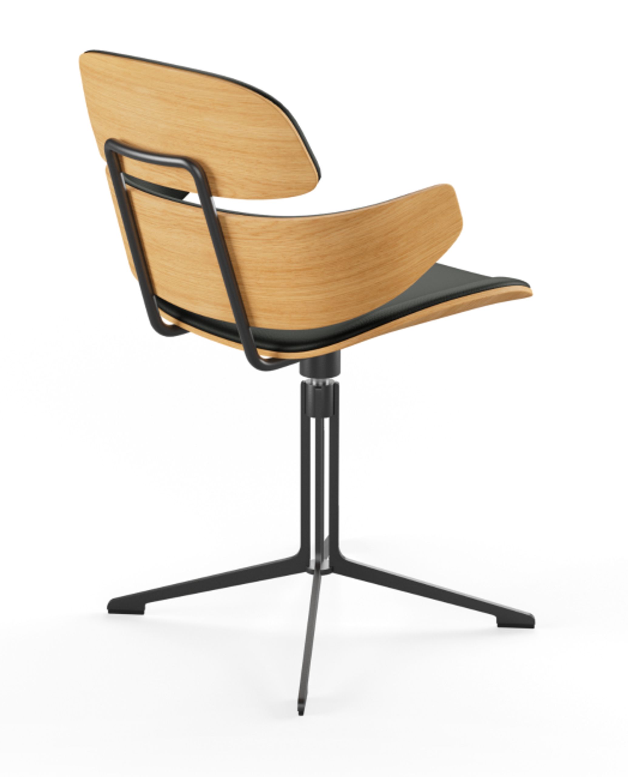 Naver Collection - Spisebordsstol - Athene Swivel Armchair / GM 585 by Susanne Grønlund - Oiled Oak / Naver Select Black Leather / Black powder coated steel