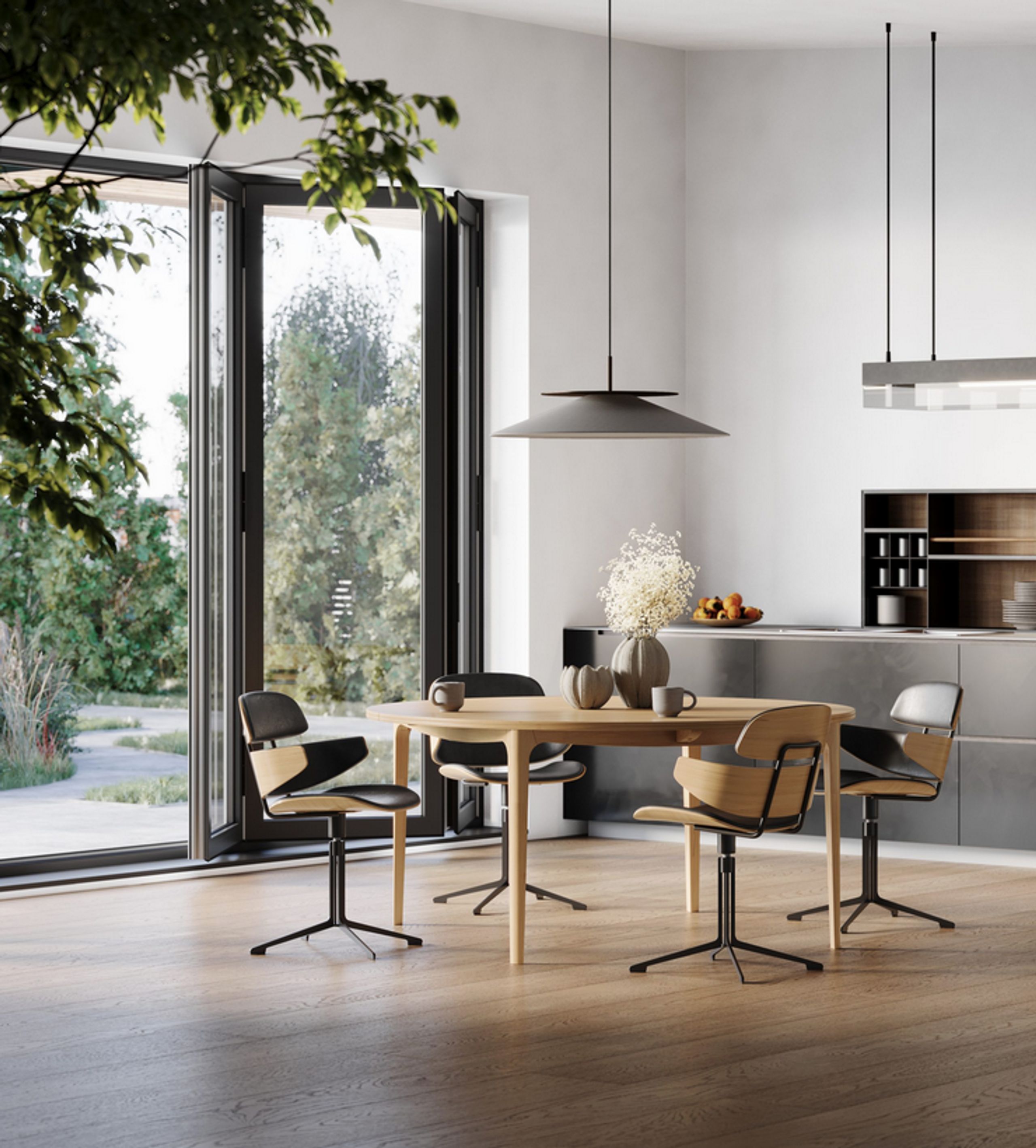 Naver Collection - Spisebordsstol - Athene Swivel Armchair / GM 585 by Susanne Grønlund - Oiled Oak / Naver Select Black Leather / Black powder coated steel