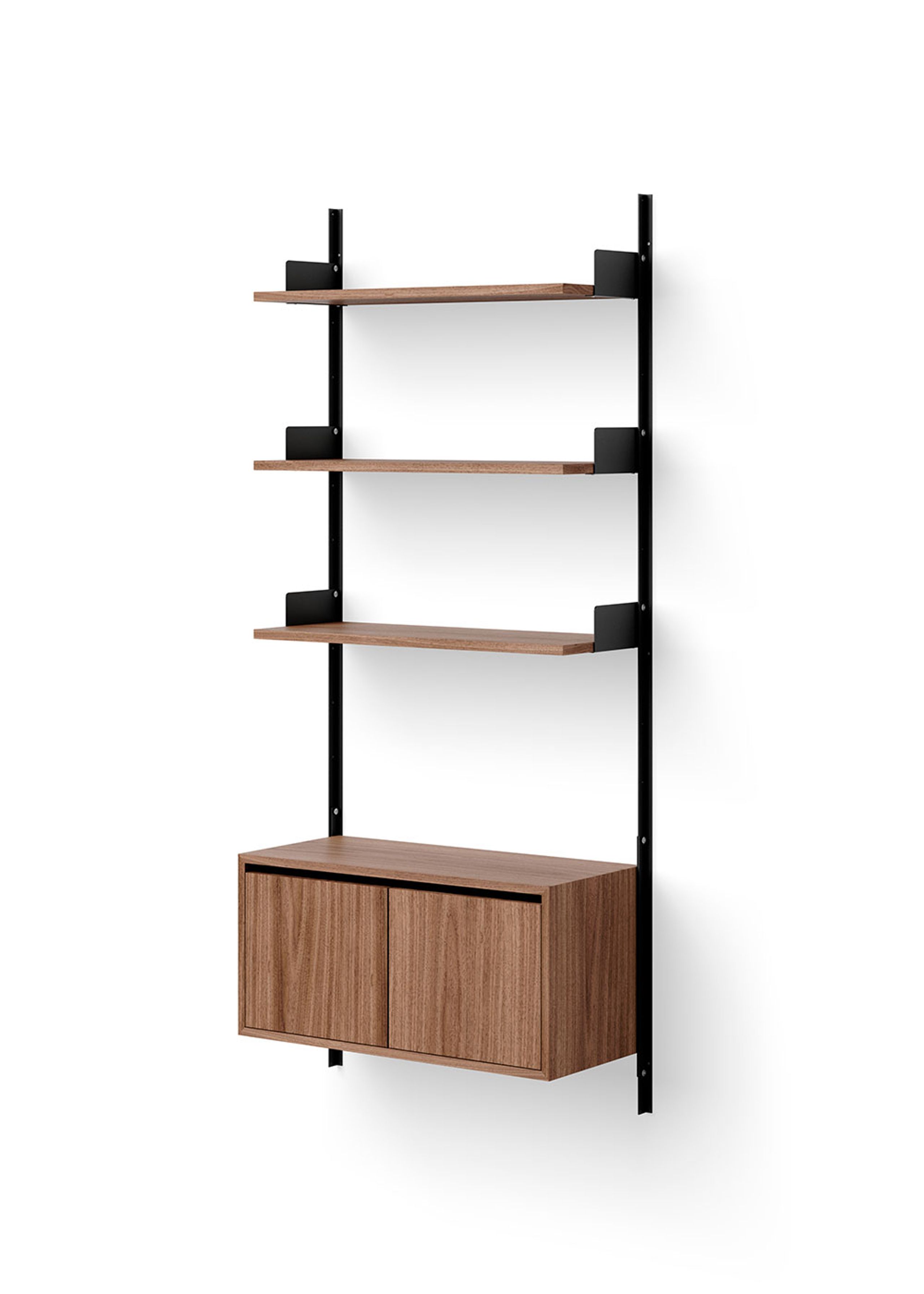 New Works - Shelving system - New Works Wall Shelf 1900 Cabinet Low w. Doors - Walnut / Black