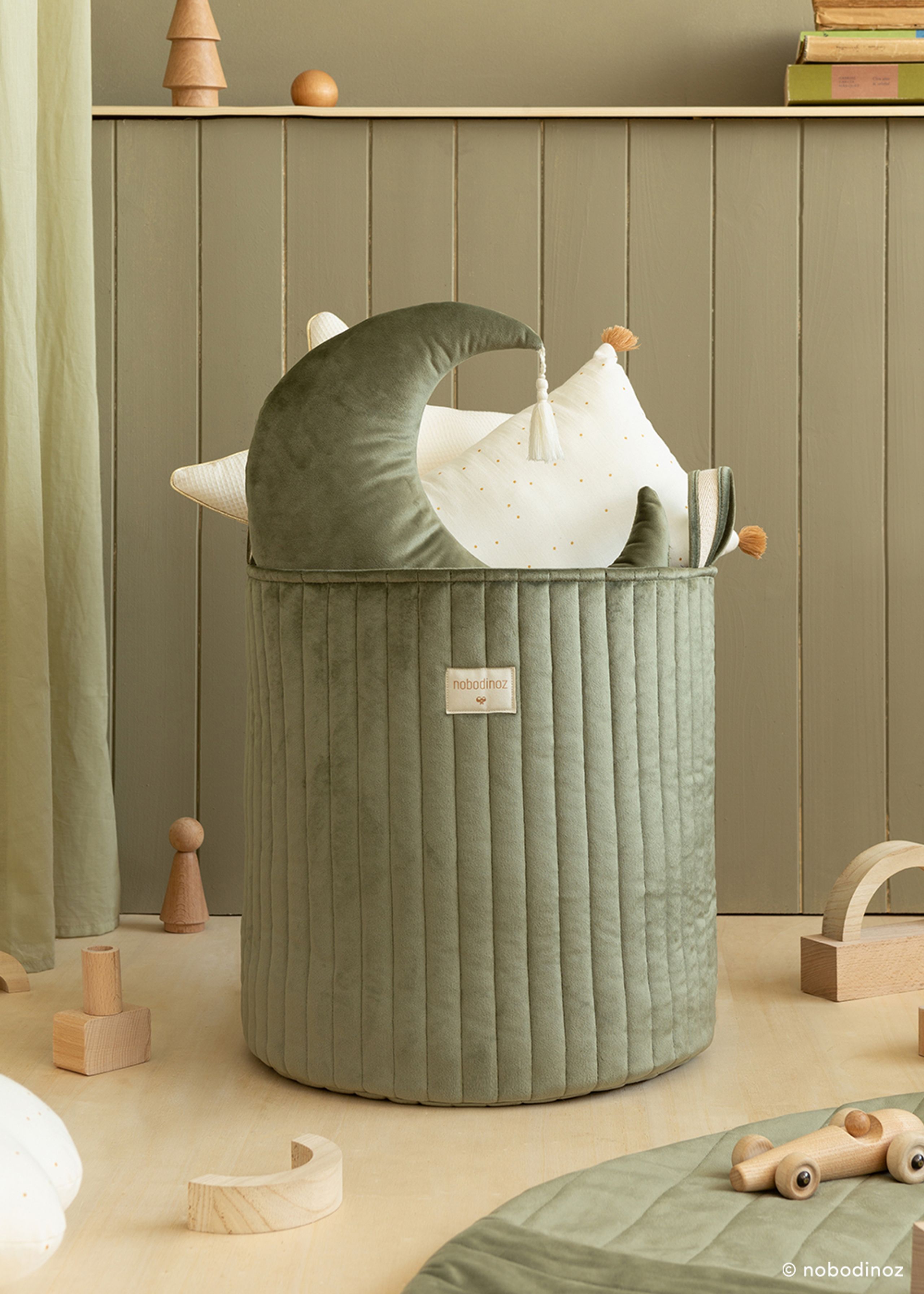 Nobodinoz - Dětský úložný box - Savanna Toy Bag - Olive Green