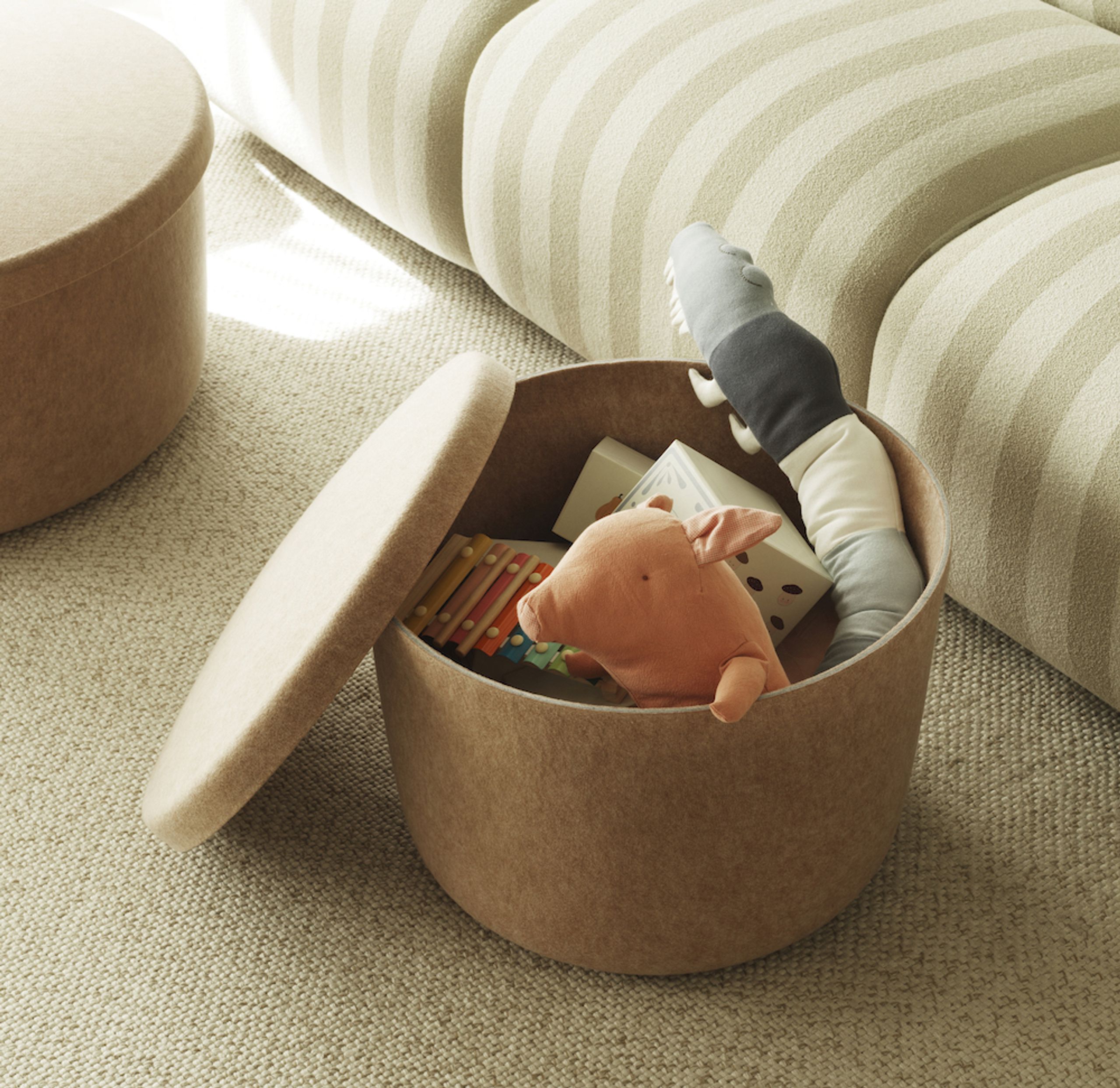 Normann Copenhagen - Aufbewahrungsboxen - Hide Storage Pouf Small - Grey - Felt 393