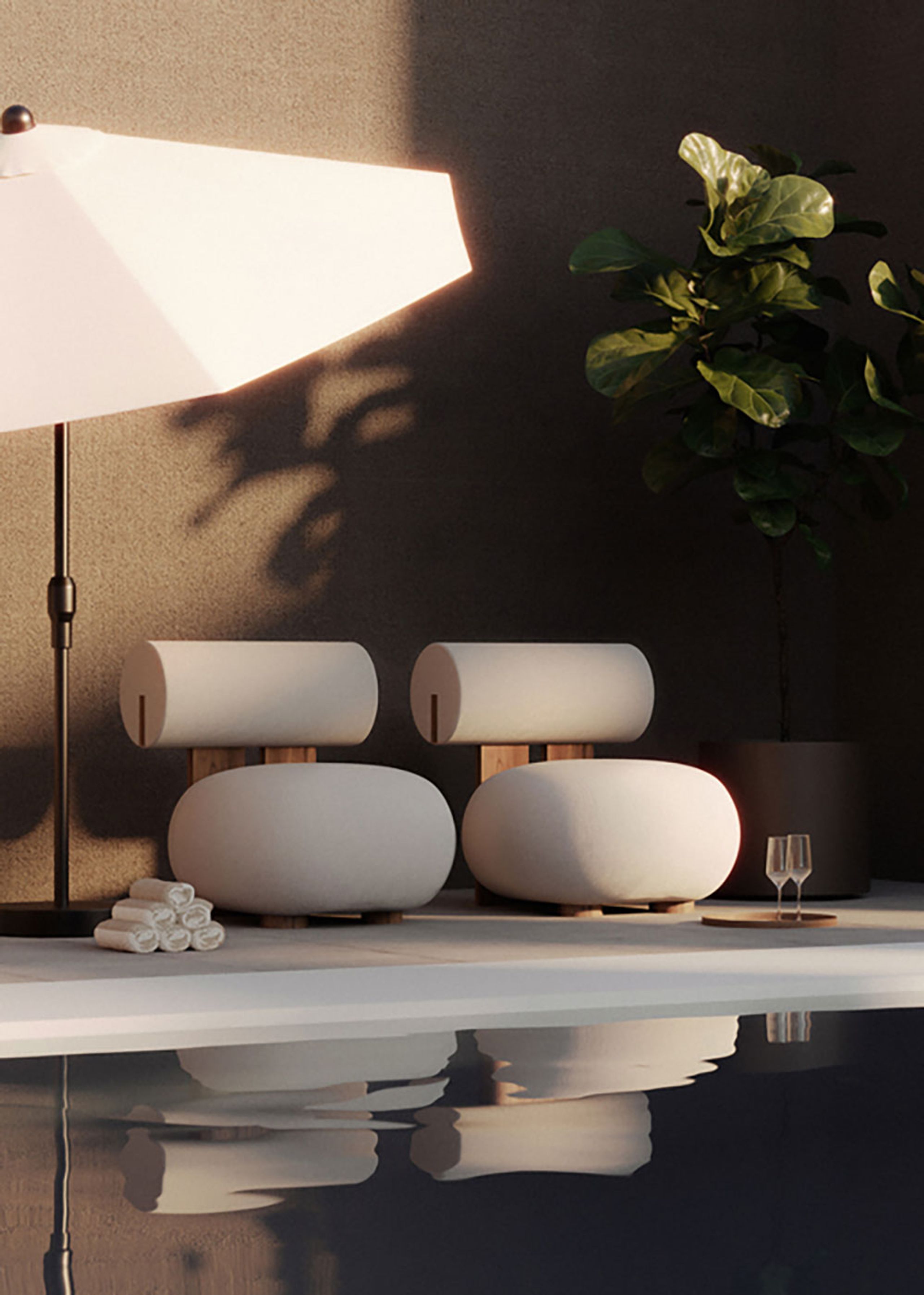 NORR11 - Cadeira de banho - Hippo Lounge Chair Outdoor - Sunbrella: Savane Whisper SAV2 J349 140