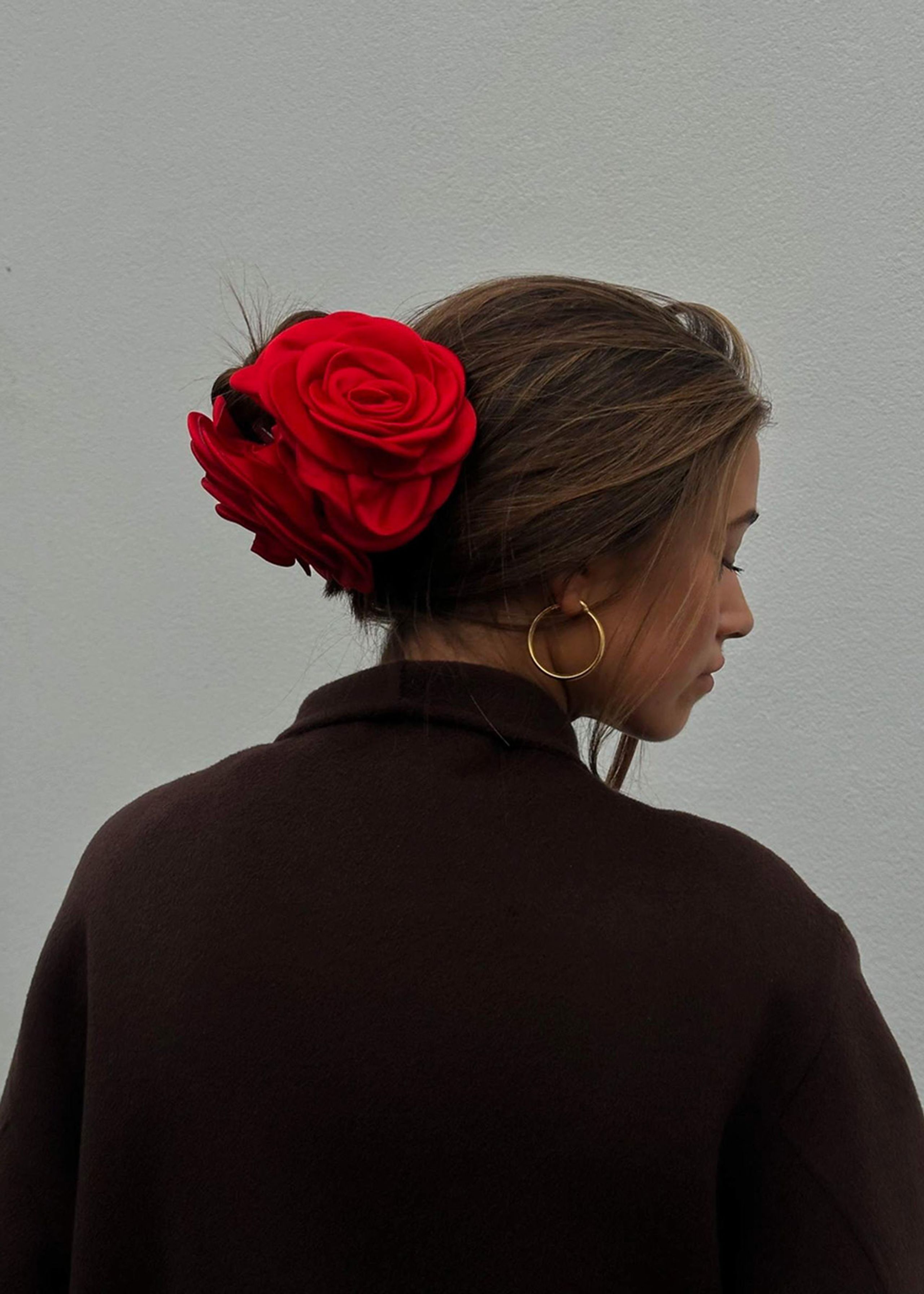 Pico - Hårklemme - Giant Satin Rose Claw - Bright Red