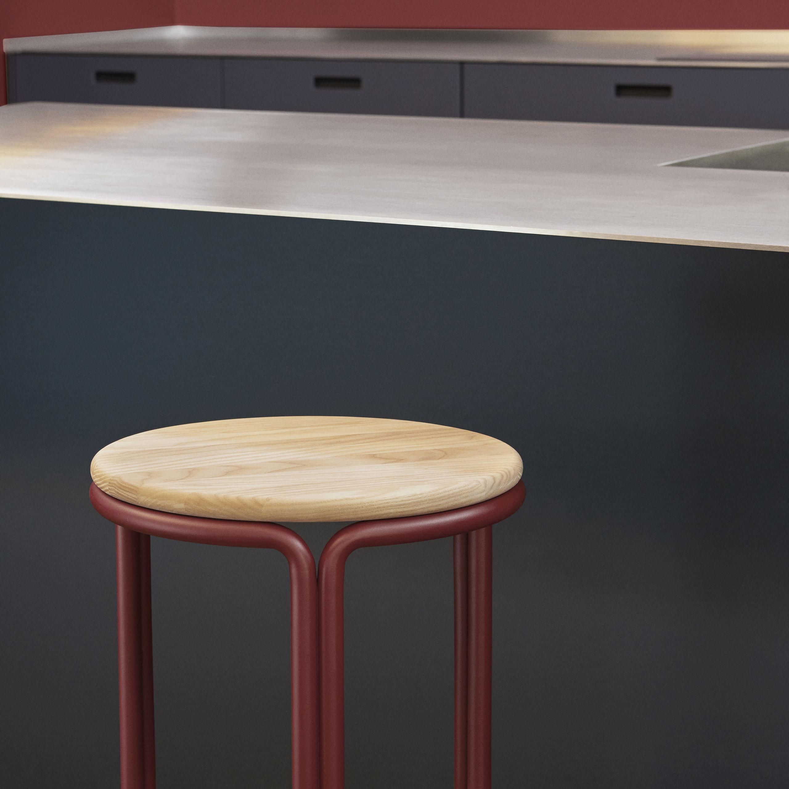 PLEASE WAIT to be SEATED - Skammel - Hardie Stool / By Philippe Malouin - Savanne Leather Black / Basque Red