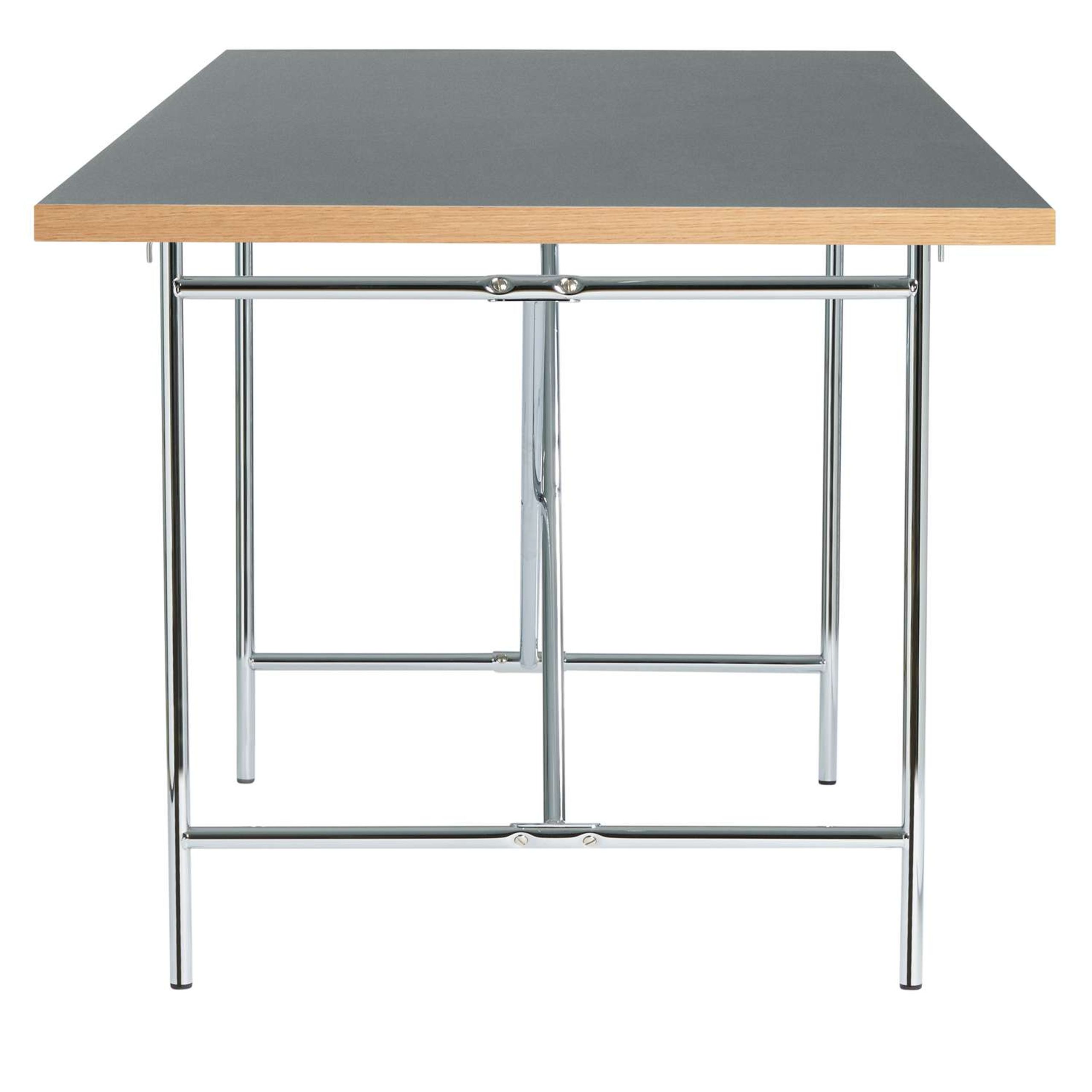 PLEASE WAIT to be SEATED - Desk - Eiermann1 Desk / By Egon Eiermann - Dark Grey Linoleum w. Oak Edge / Chrome Base