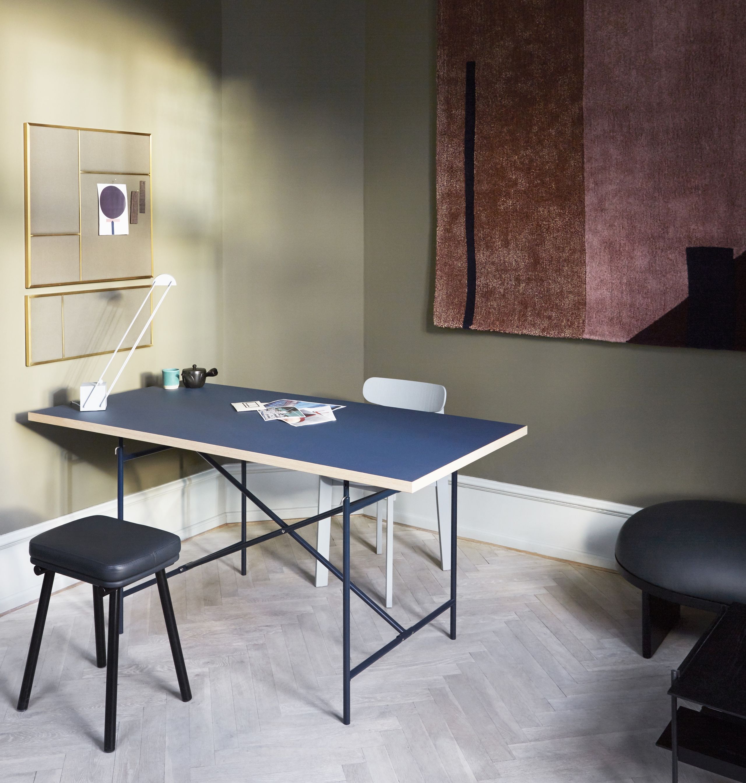 PLEASE WAIT to be SEATED - Stół jadalny - Eiermann2 Dining Table / By Egon Eiermann - Grey Linoleum w. Oak Edge / Chrome