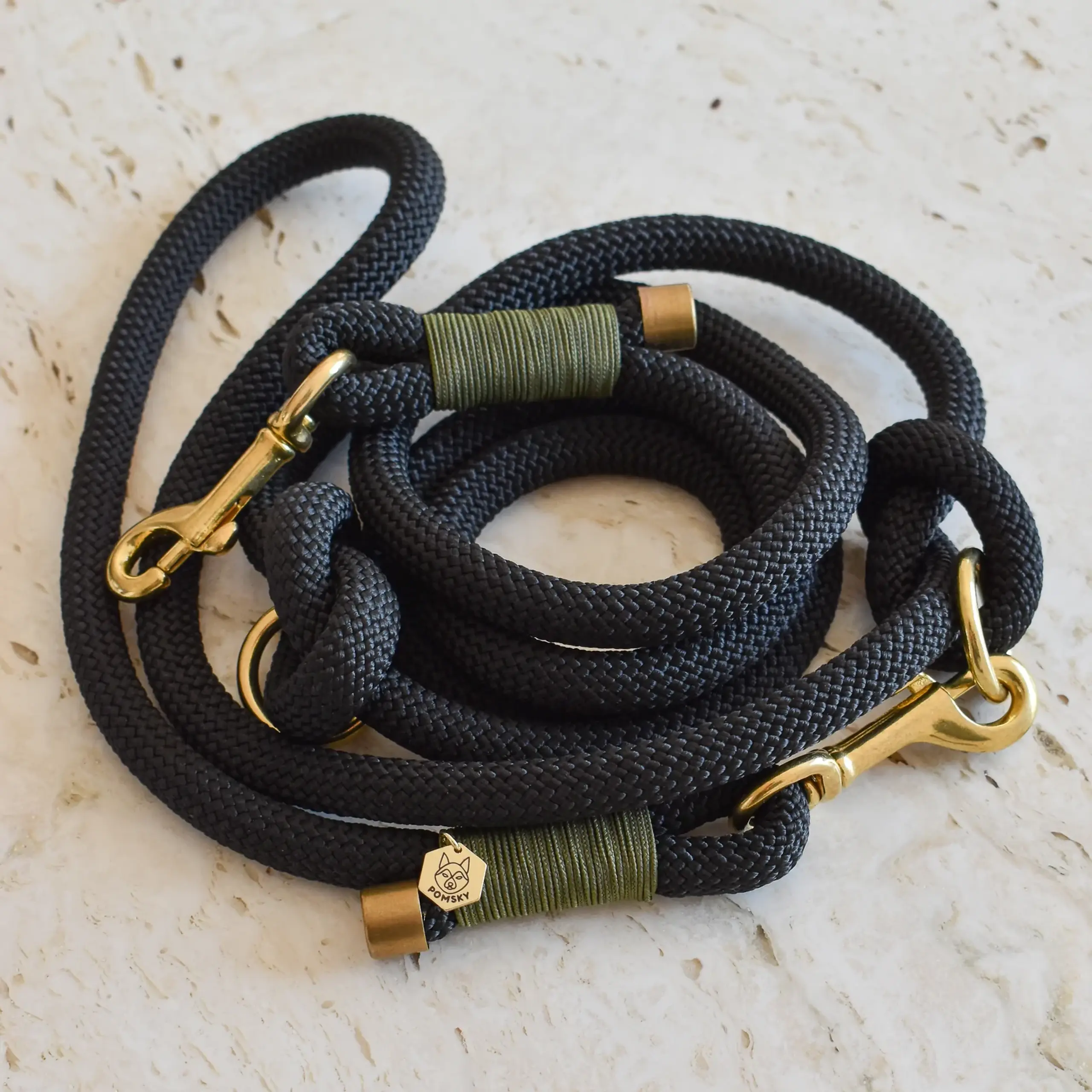Pomskyshop - Dog collars - Classy Black - Rope - Gold