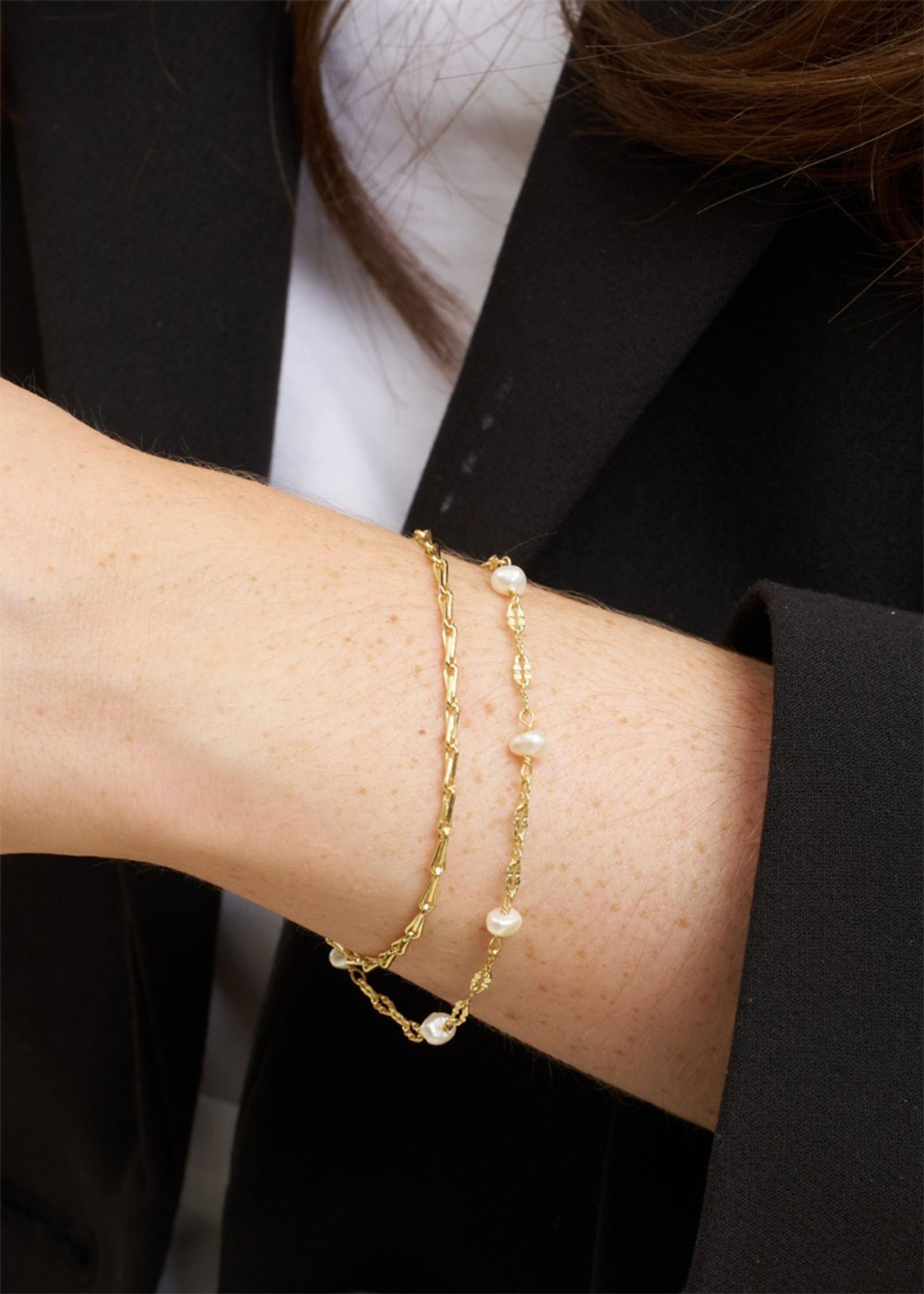 Pure By Nat - Bracelet - Lina Bracelet w. Gemstones & Pearls - Gold Plated White Pearls